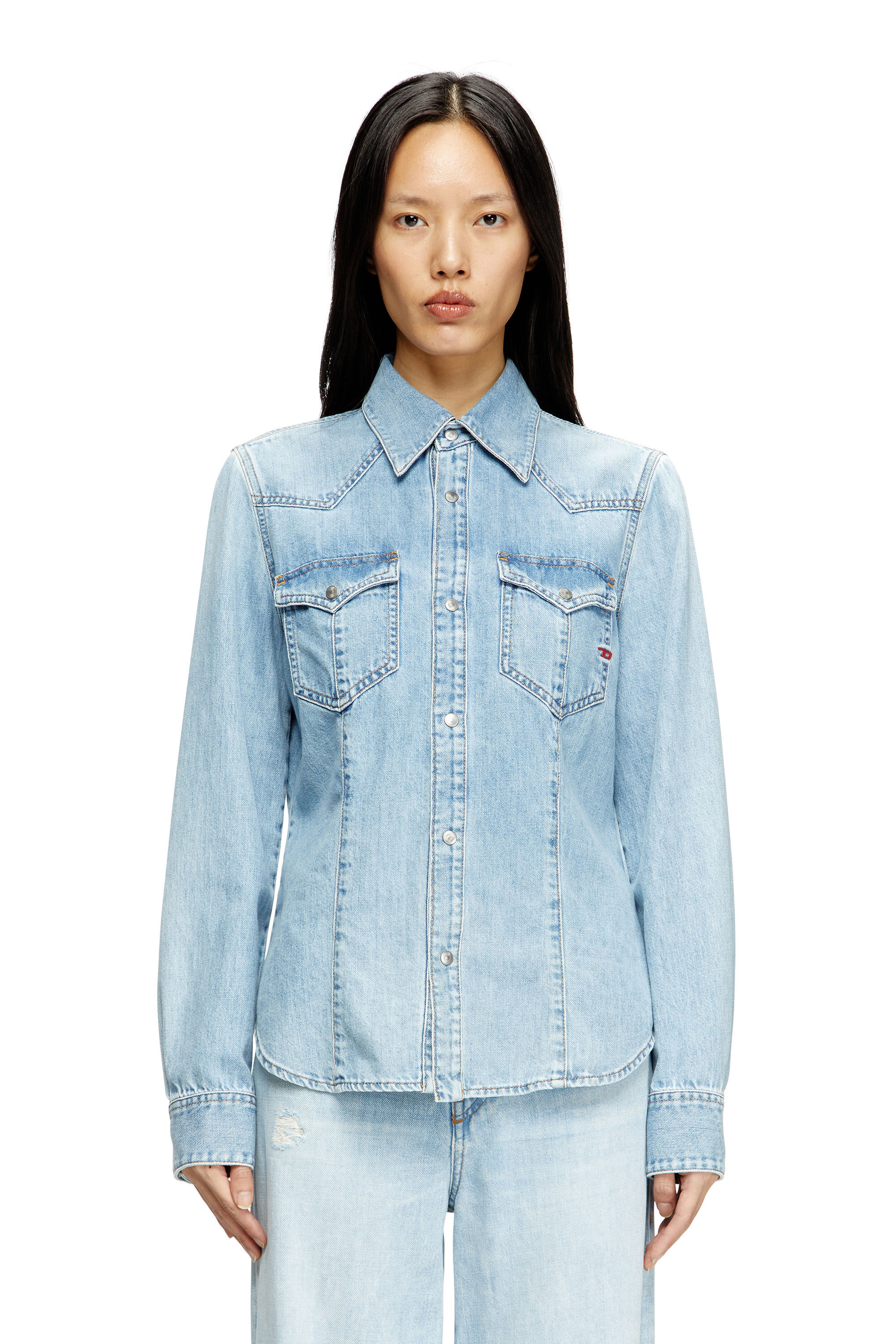 Diesel - DE-WAVES, Camicia Western in denim Donna in Blu - 3