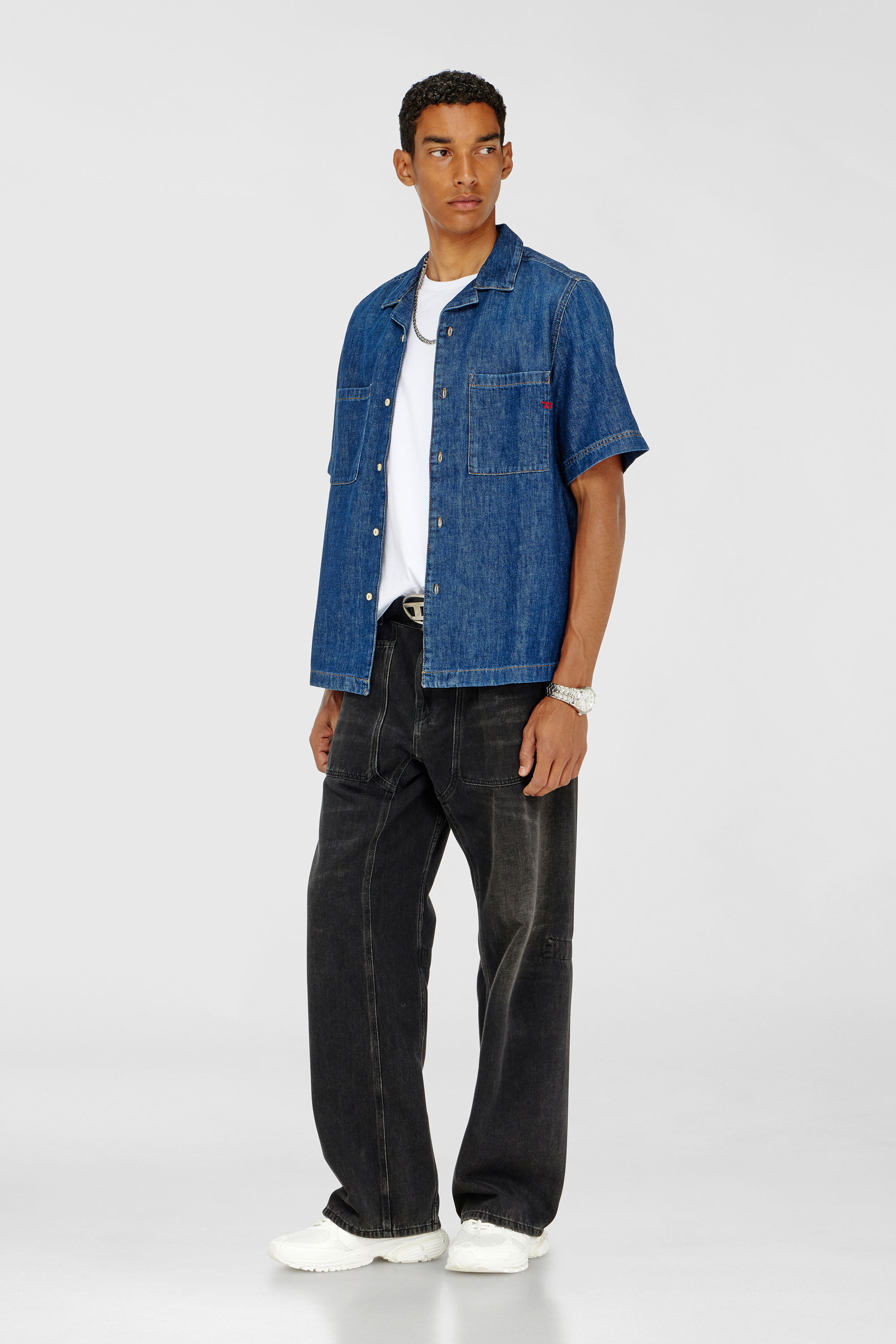 Diesel - D-PAROSHORT, Camicia bowling in denim Uomo in Blu - 1
