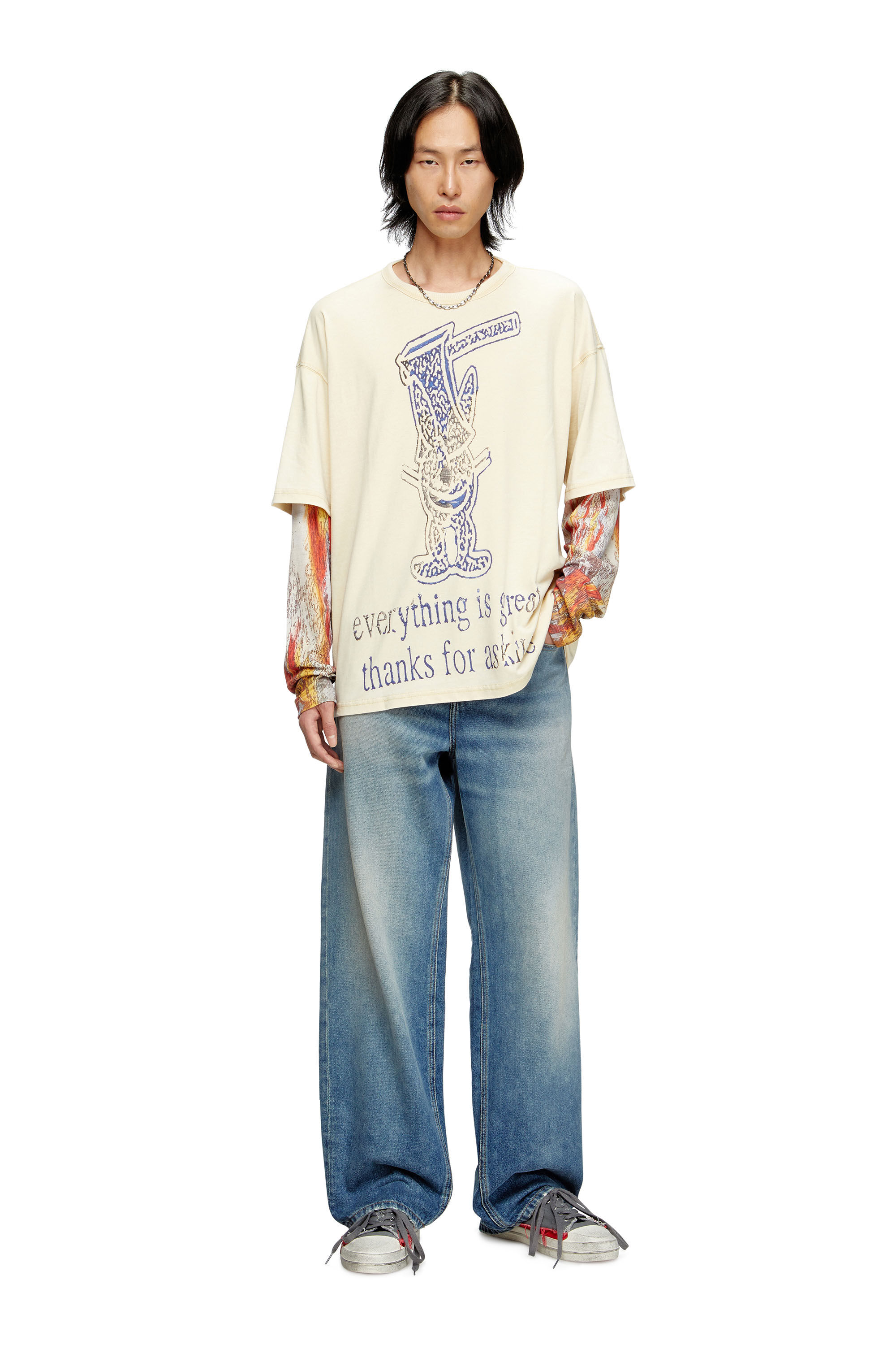 Diesel - T-BOXT-DB-LS-RIB-T1, T-shirt a maniche lunghe a strati Uomo in Beige - 1