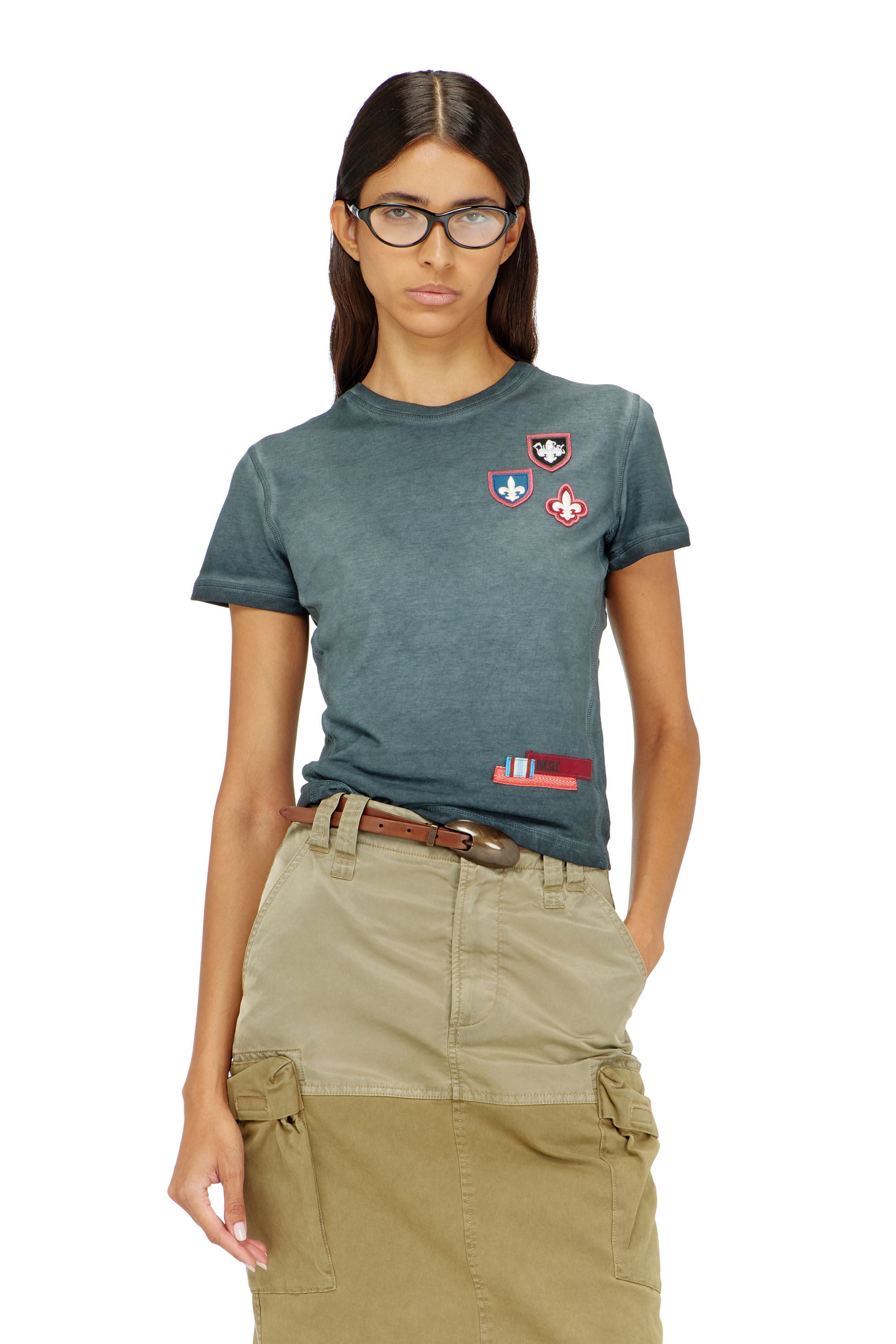Diesel - T-UNCUTY-WAF, T-shirt con patch e inserti laterali microwaffle Donna in ToBeDefined - 2