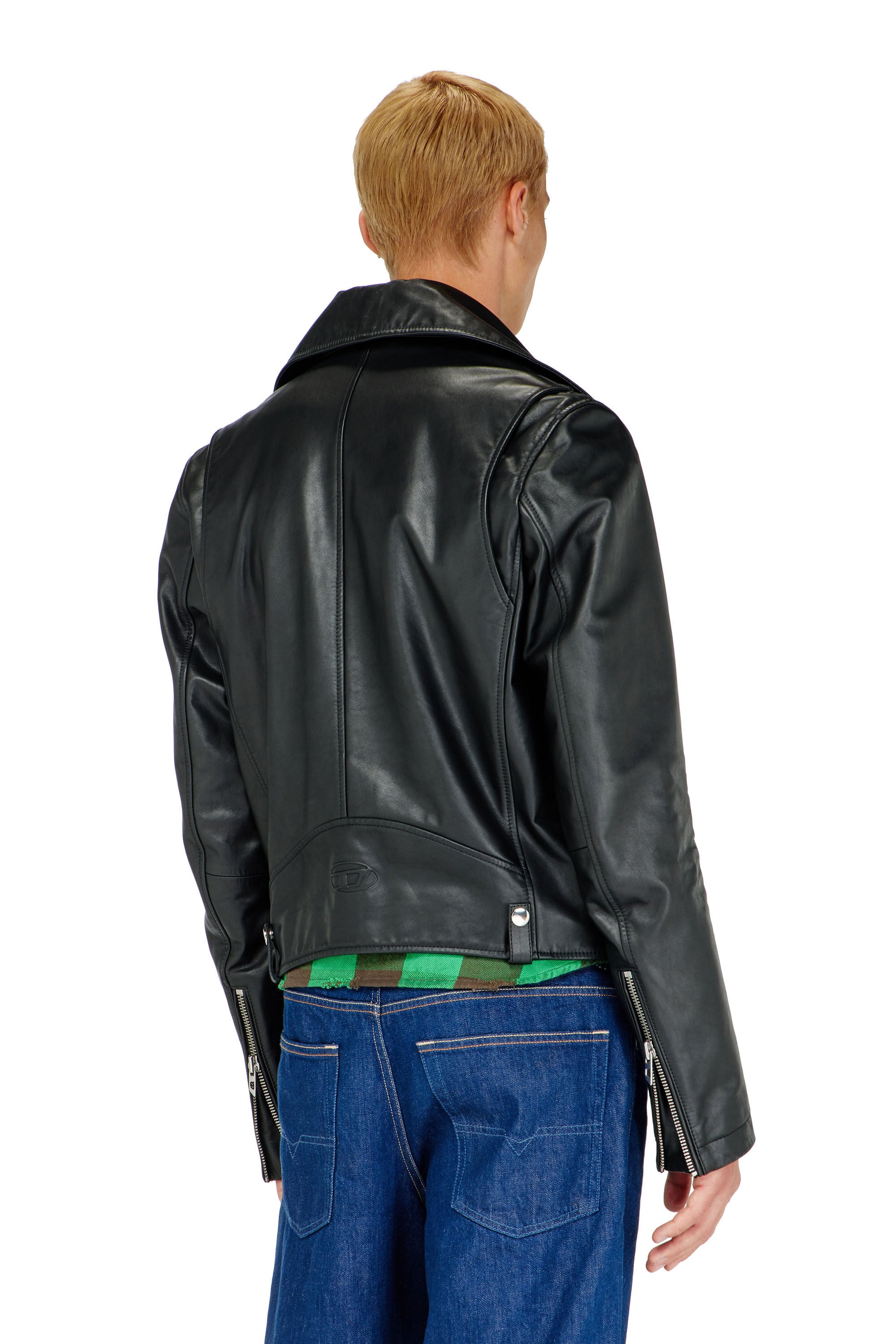 Diesel - L-EO-WRD, Giacca biker in pelle cerata Uomo in Nero - 4
