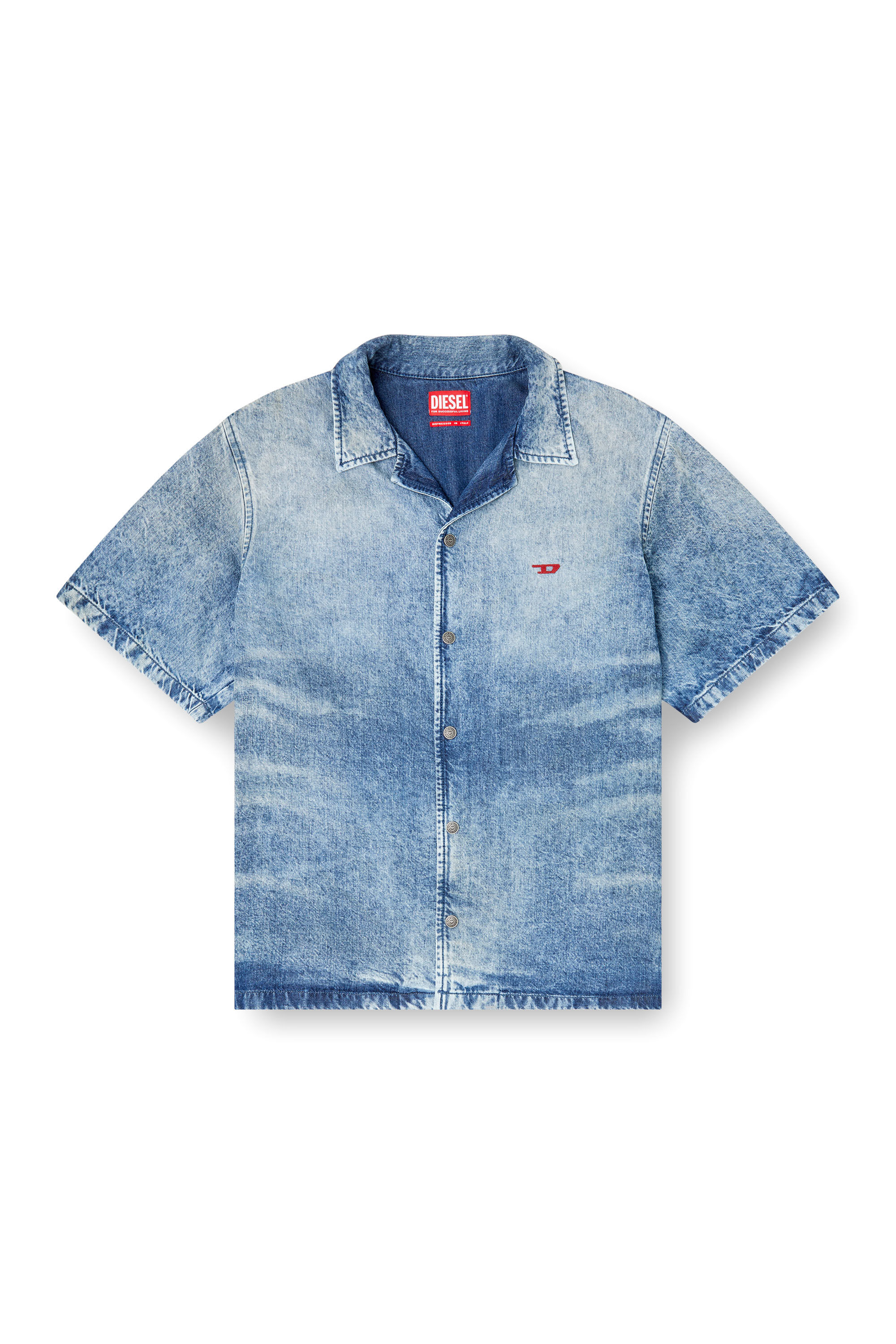Tシャツ・カットソー DIESEL SS25 'D-Nabil-Fsg' shirt (A191780CMBP 01) Men's Bowling shirt in distressed denim | Blue | Diesel