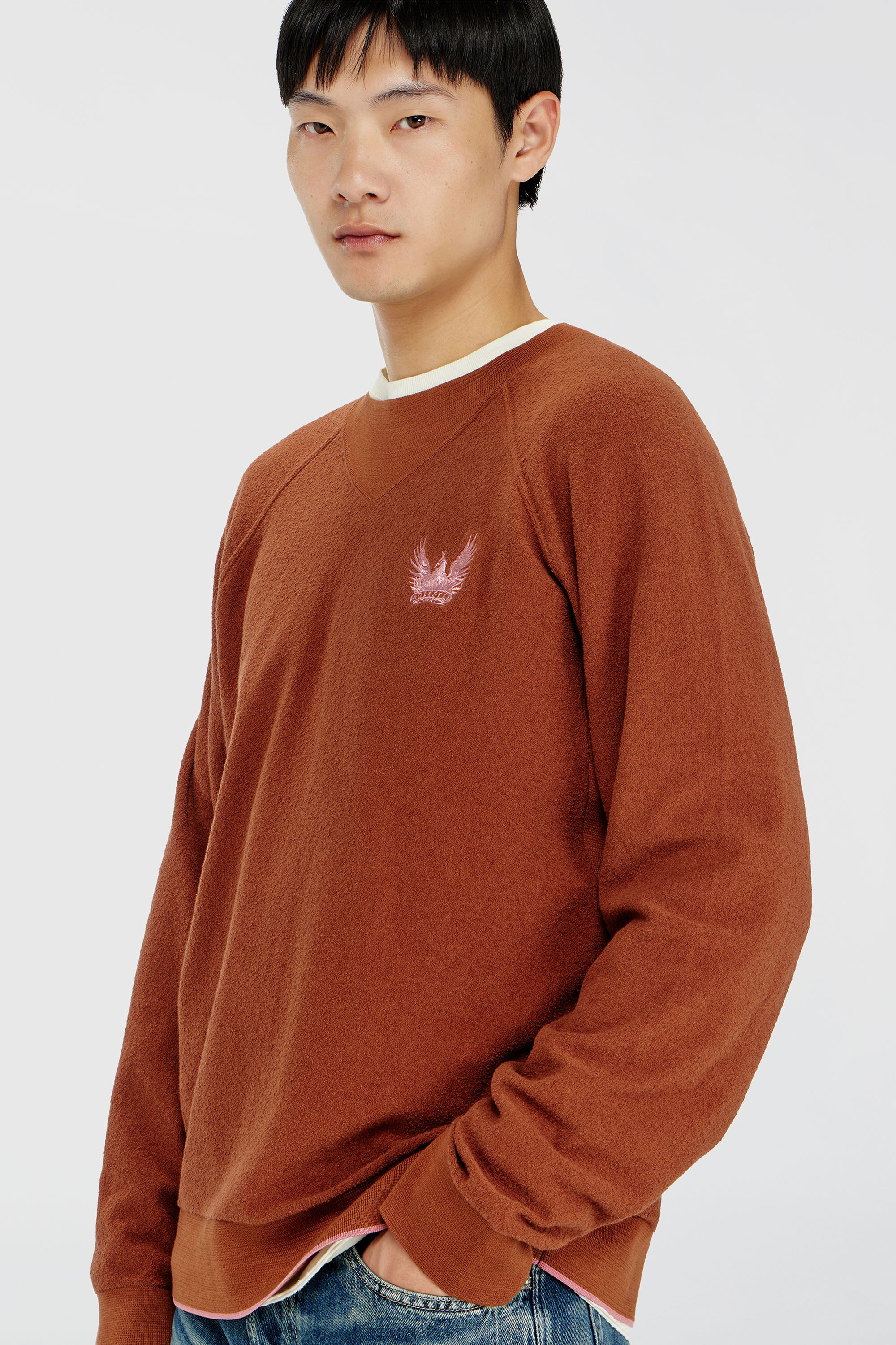 Diesel - K-RALFS, Maglione boucl&eacute; con ricamo Phoenix Uomo in Rosso - 5
