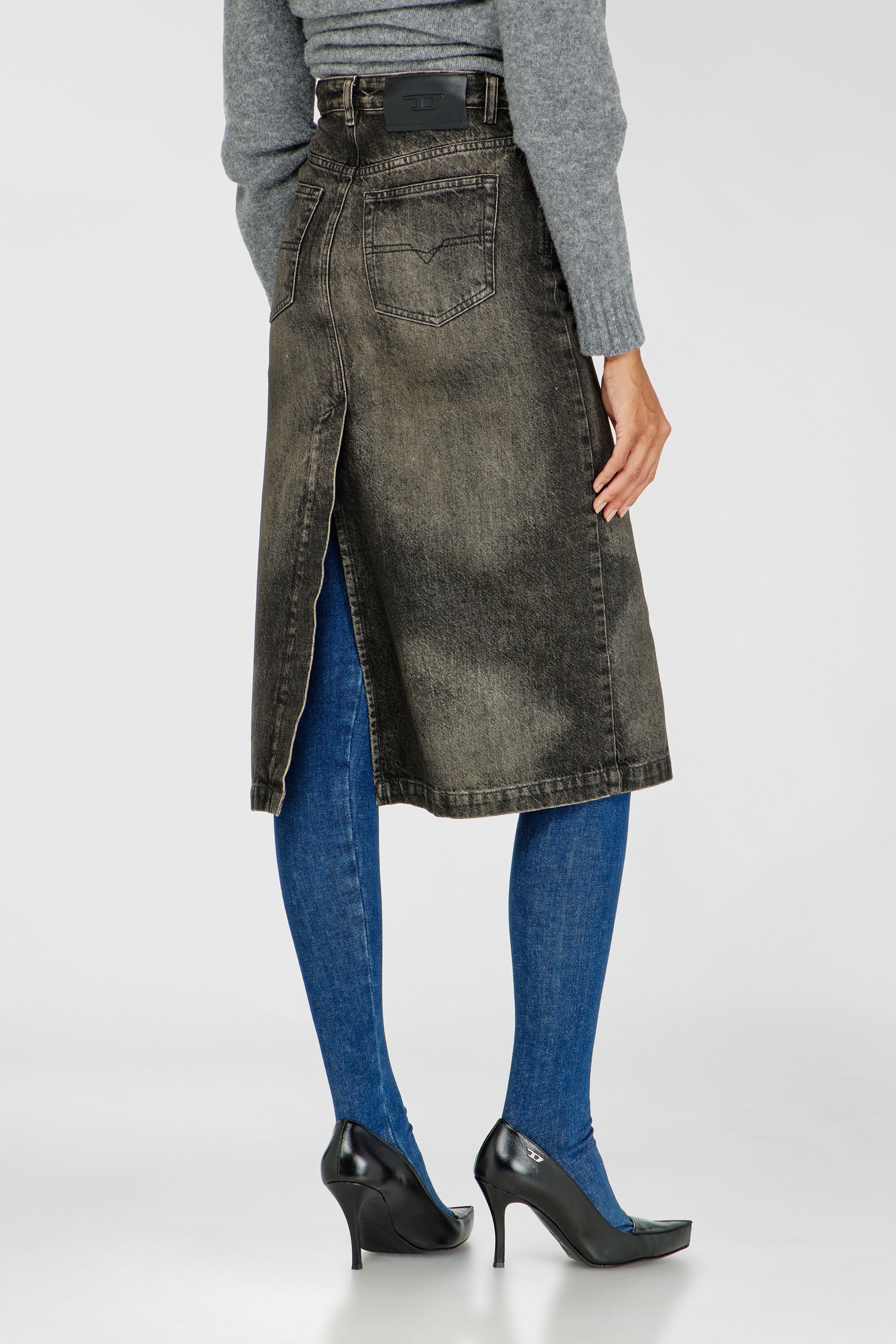 Diesel - DE-PENDY-FSJ, Gonna a tubino in denim effetto dirty Donna in Grigio - 4
