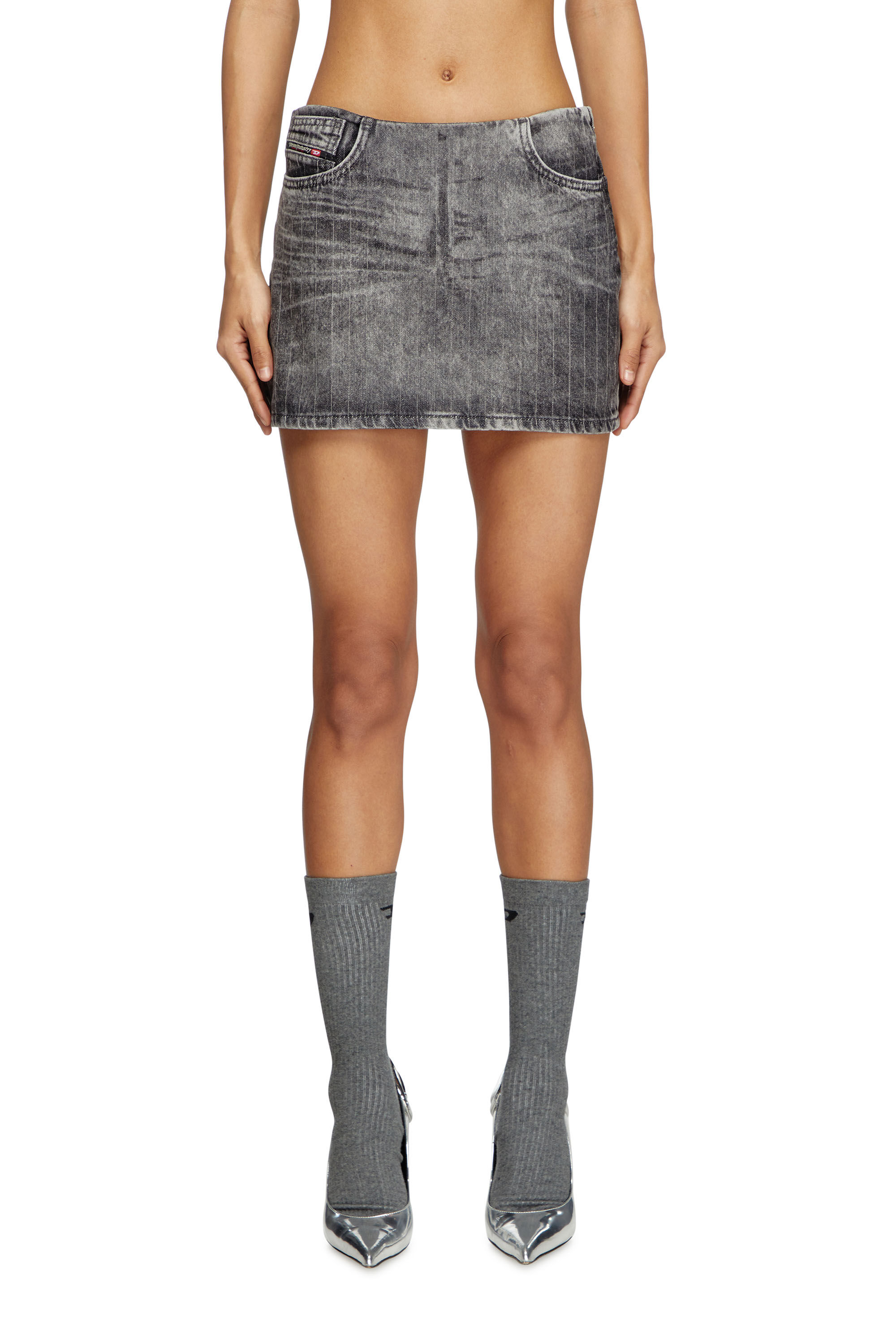 Diesel - DE-PRA-MINI-S3, Minigonna in denim pinstripe Donna in Grigio - 3