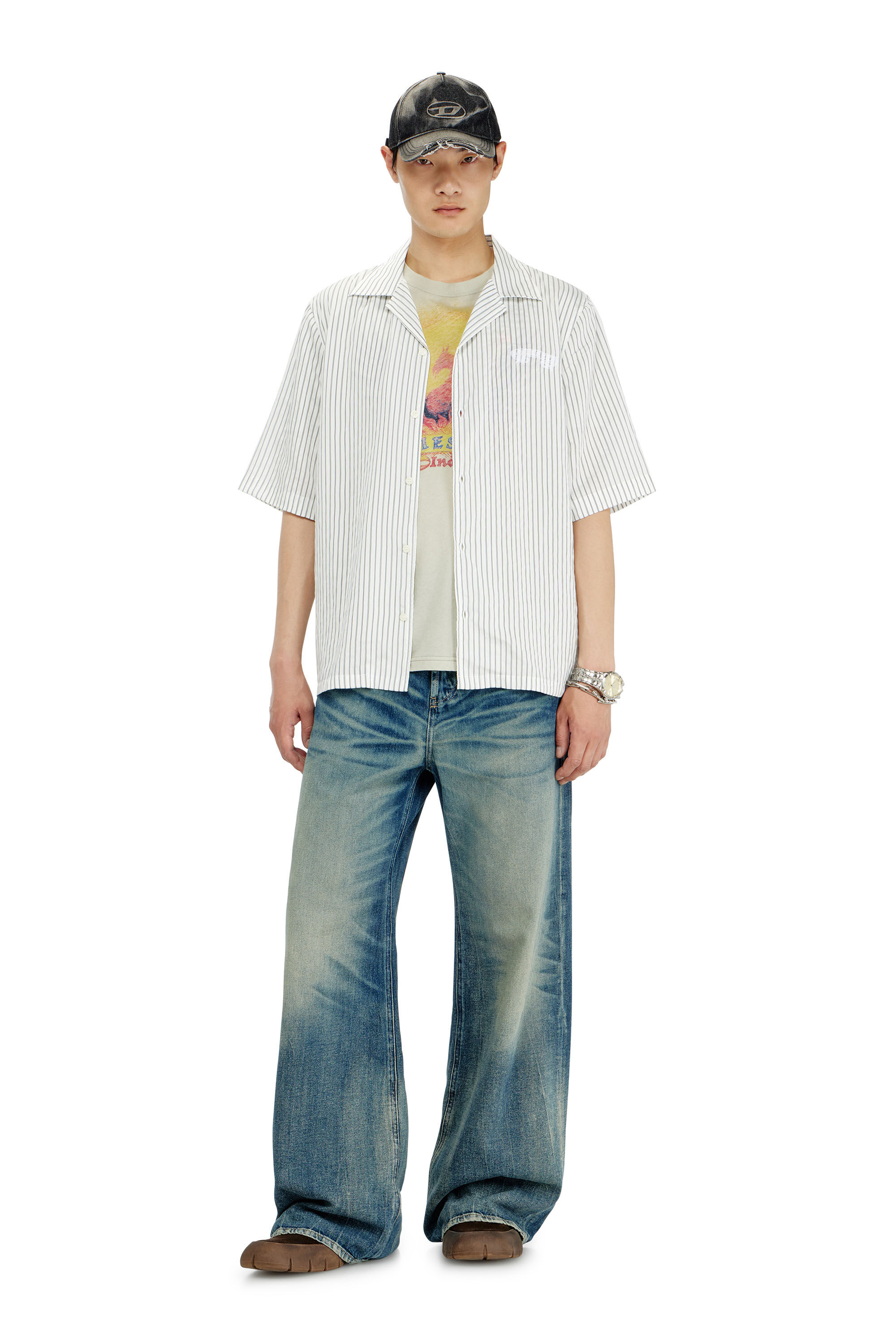 Diesel - S-MAC-EFBV, Camicia a manica corta in modal a righe sottili Uomo in Multicolor - 1