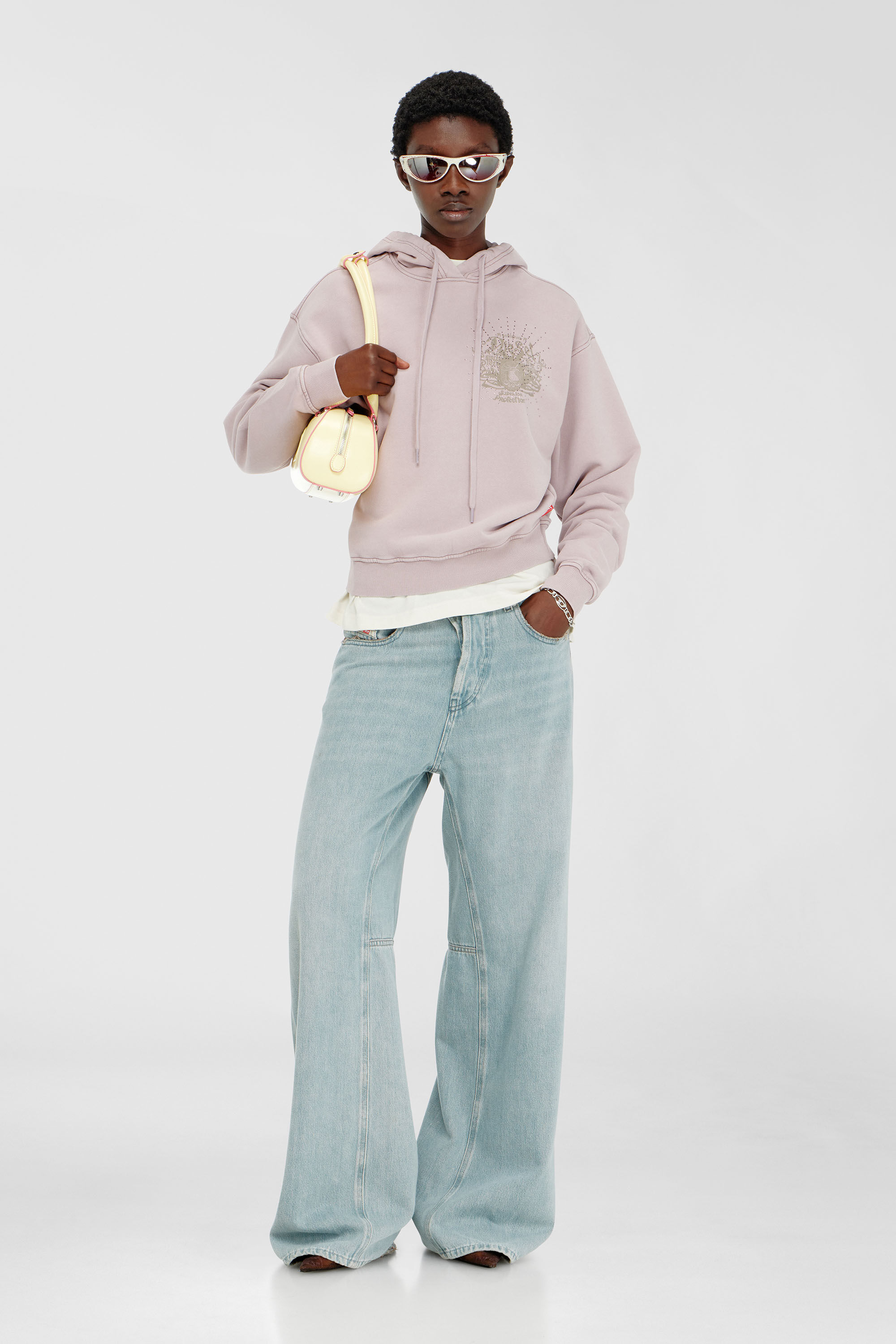 Diesel - F-PHOENY, Felpa con cappuccio con stampe e applicazioni di strass Donna in Viola - 1
