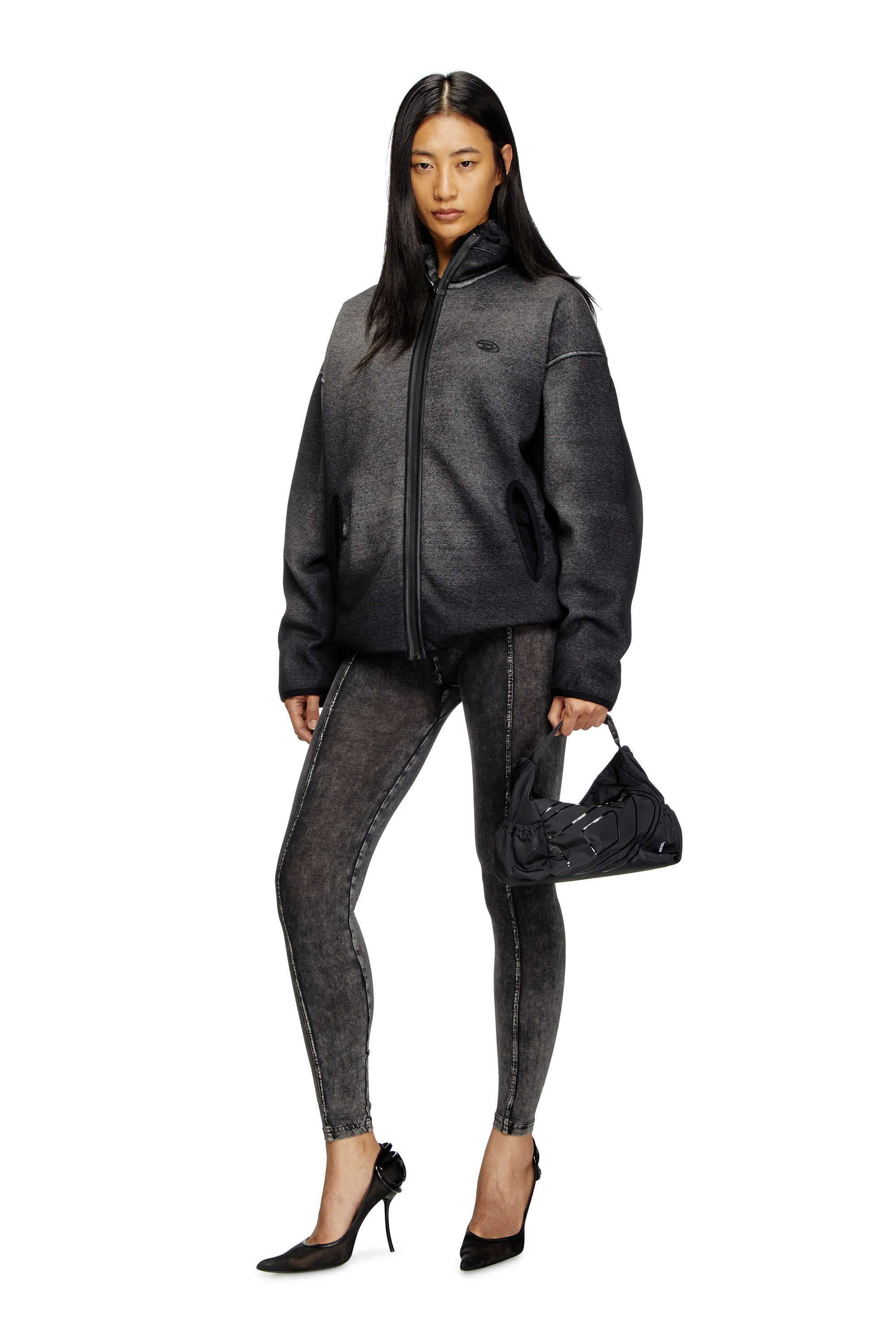 Women's Zip-up sweatshirt in denim-effect jacquard | Black | Diesel