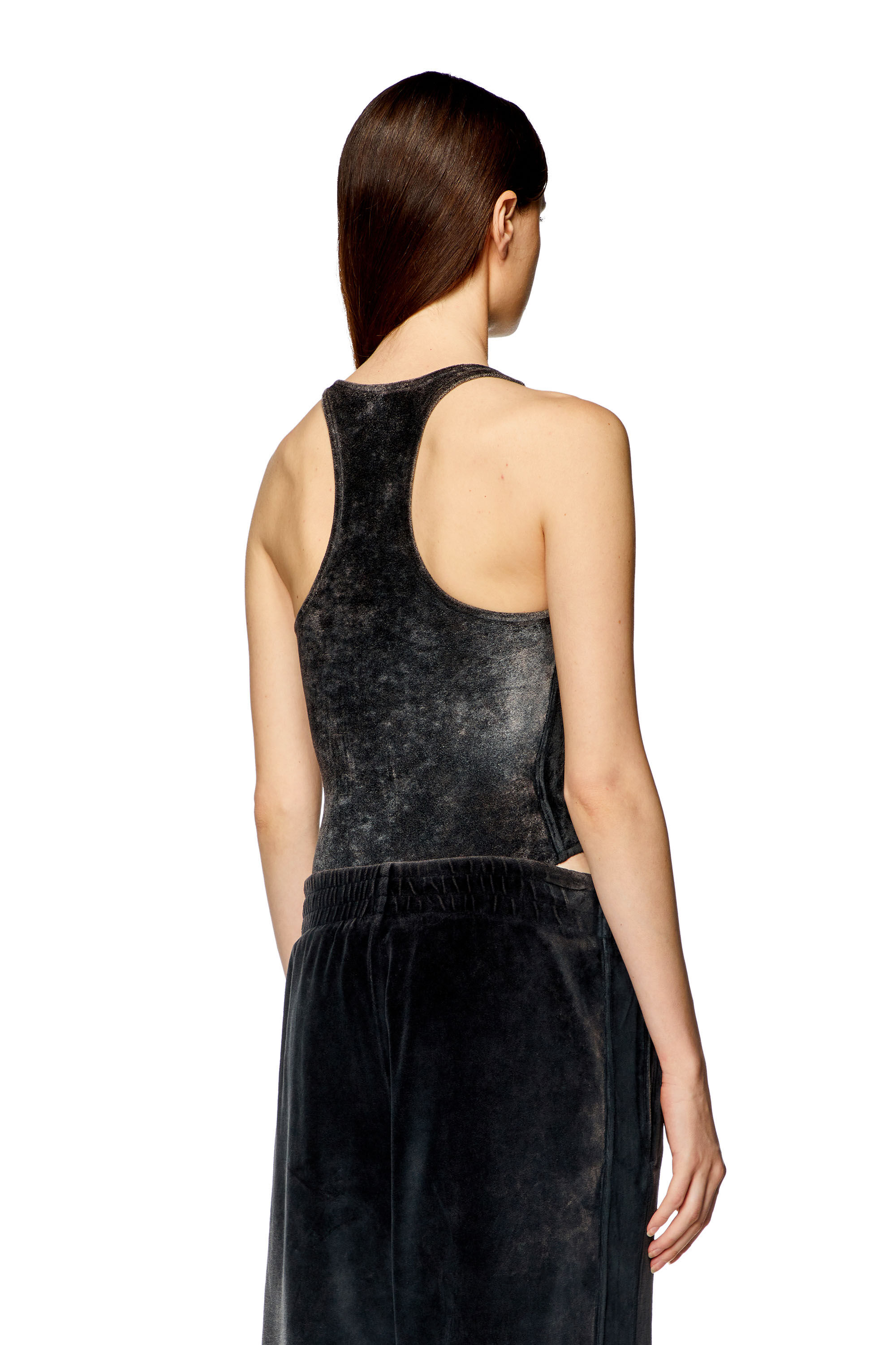 Diesel - T-VATELY, Woman Chenille bodysuit with crystal logo in Black - Image 4