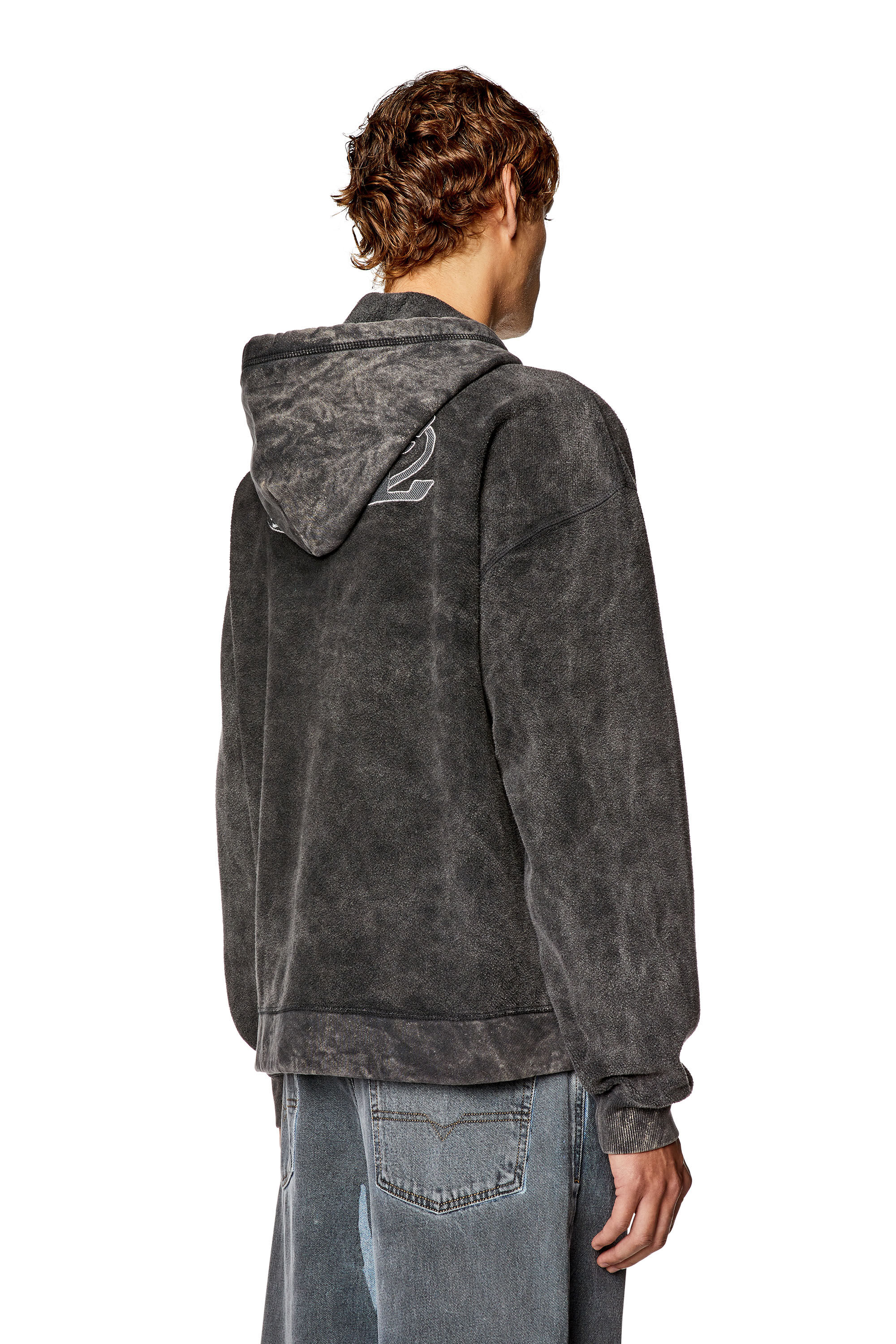 Diesel - S-ORS-HOOD-ZIP, Hoodie zip in teddy con effetto marmorizzato Uomo in Nero - 4