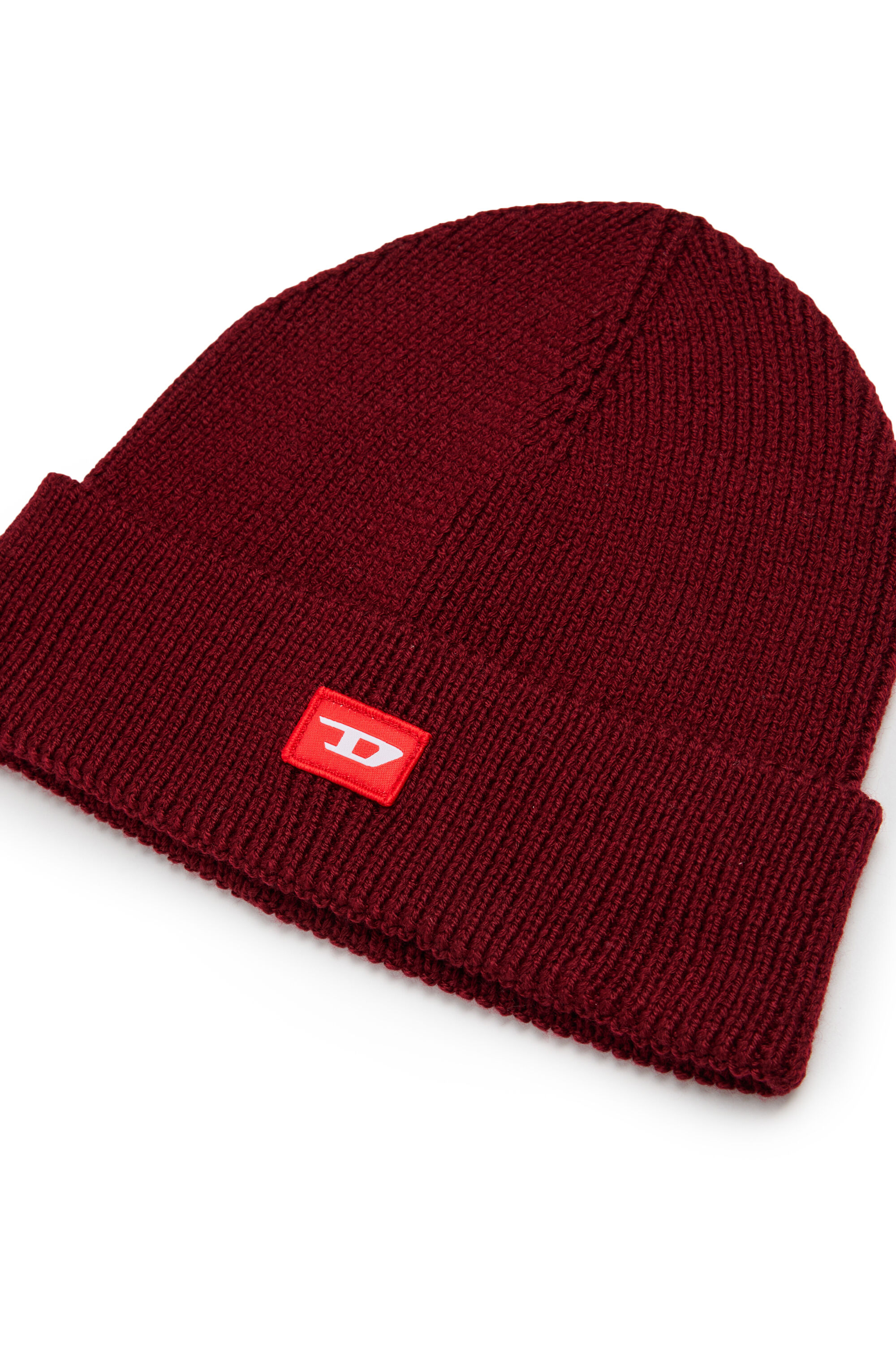 Diesel - FLOT, Berretto in misto lana con patch D logo Unisex in Rosso - 3