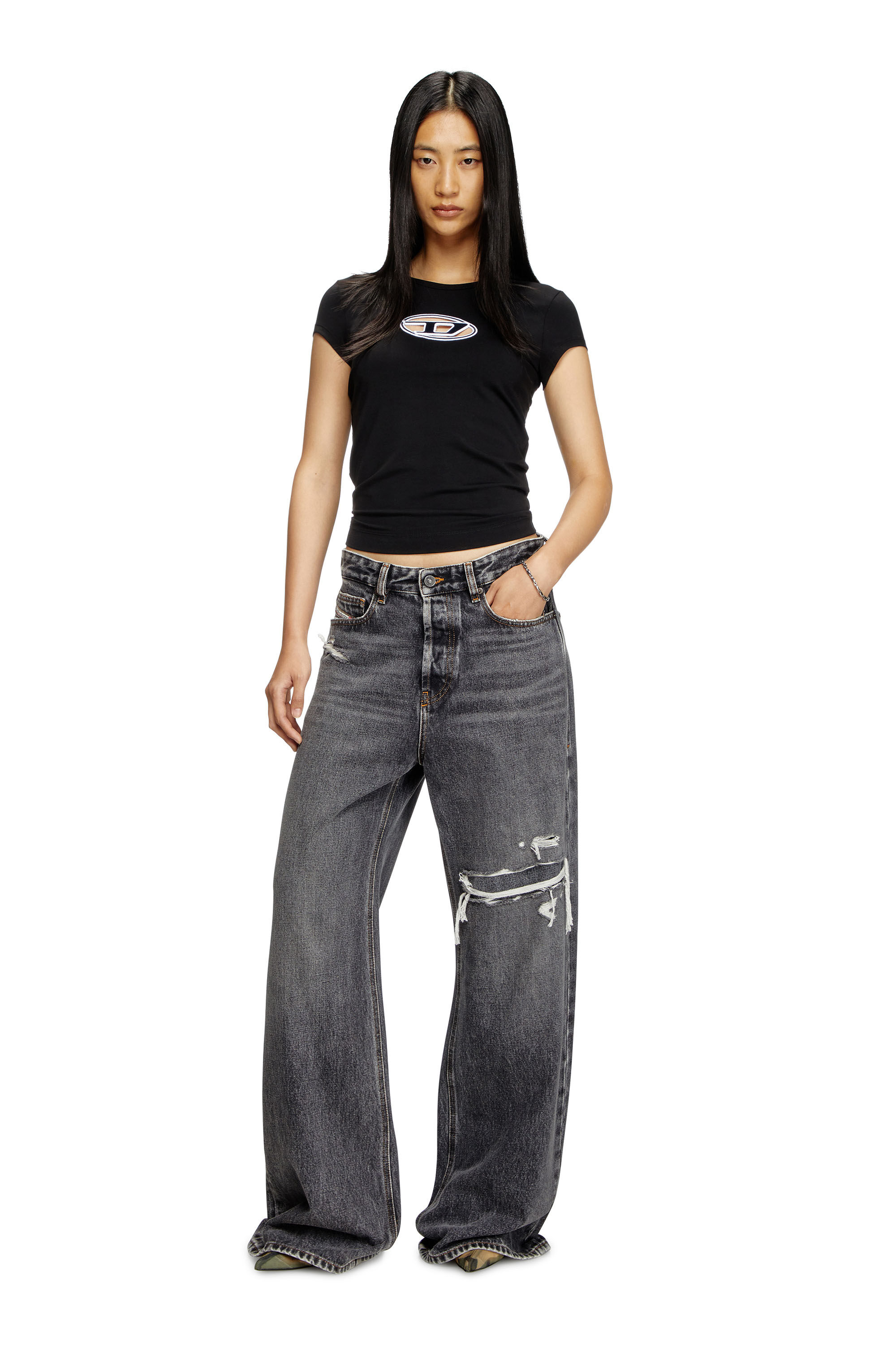 Diesel - T-ANGIE, T-shirt con logo peekaboo Donna in Multicolor - 1