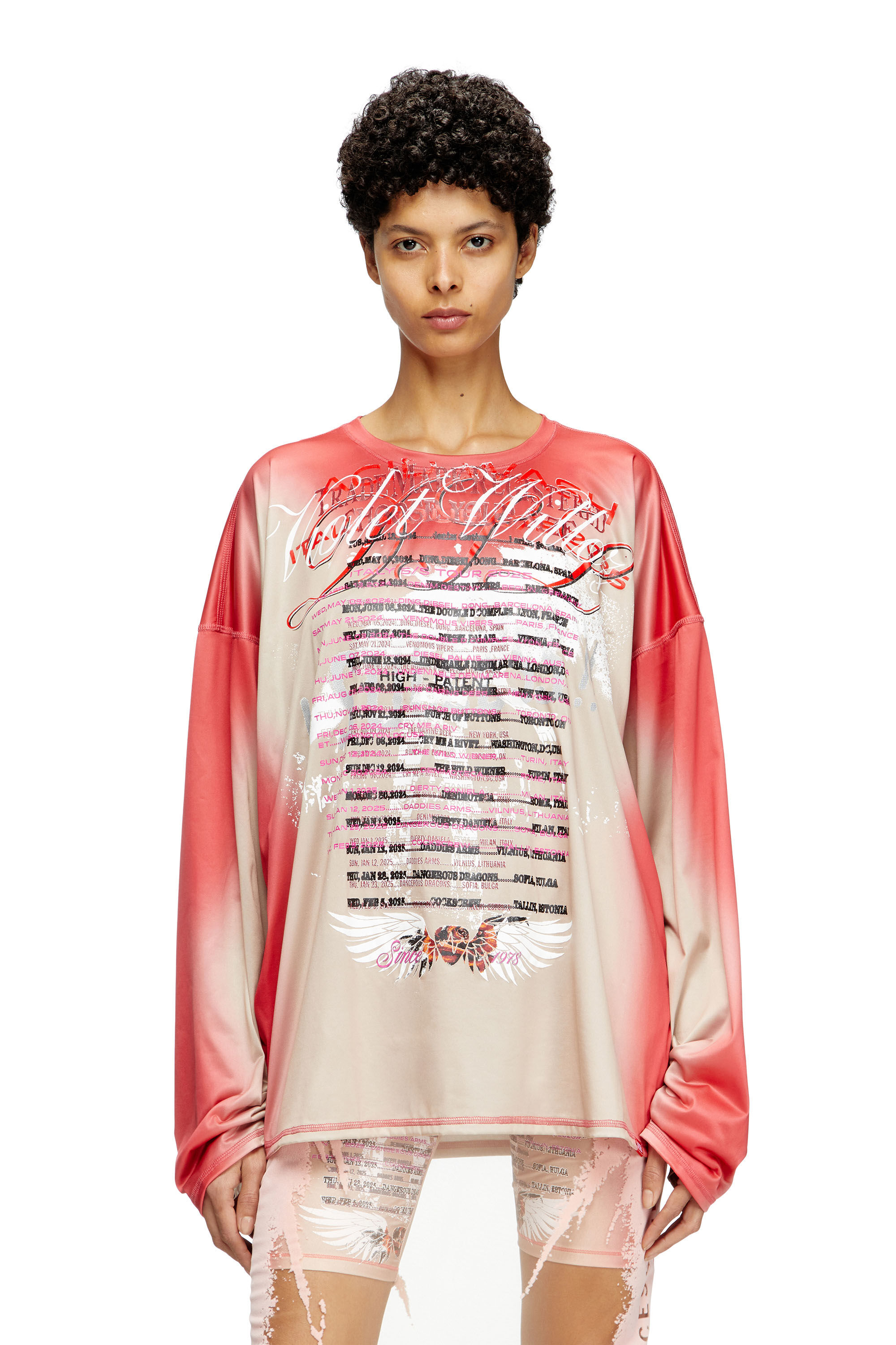 Diesel - T-OLAVI-BB, T-shirt a maniche lunghe in tech-jersey con stampa DJ Unisex in Rosa - 6