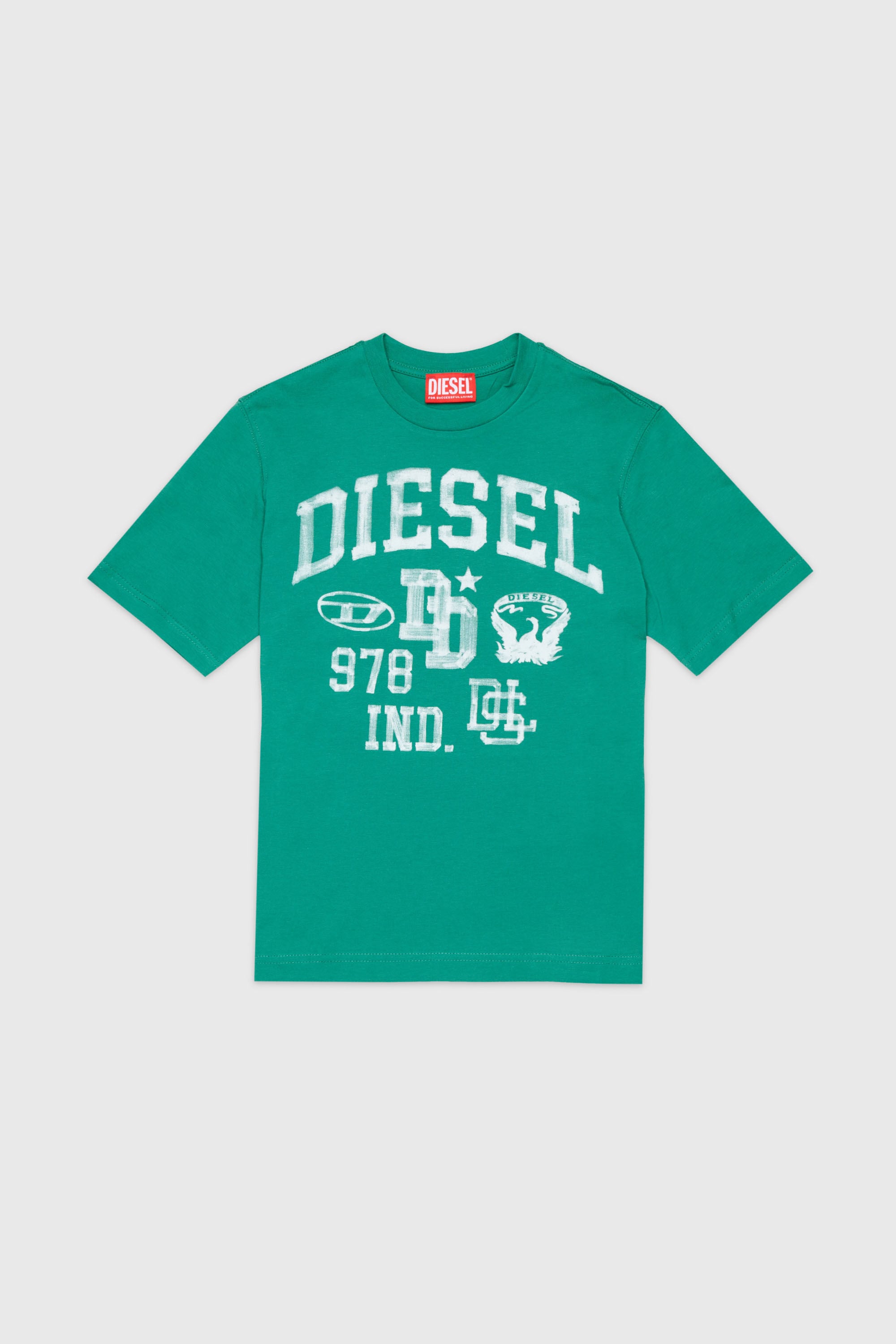 Diesel - TBAND OVER, T-shirt in cotone con grafica stile college Uomo in Verde - 1