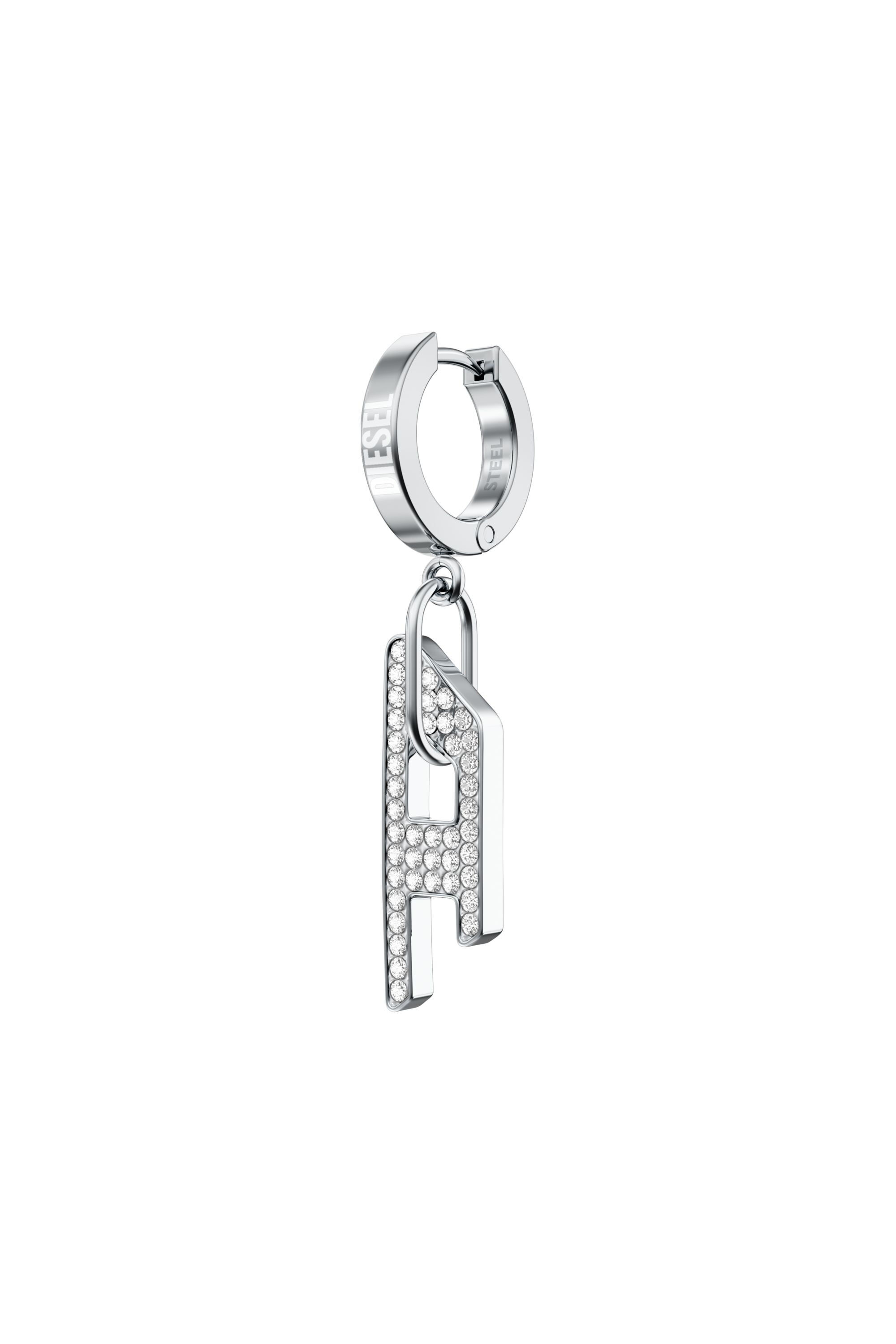 Diesel - DX1706040 JEWELLERY, Orecchino pendente D drop in acciaio inox lucido Unisex in Argento - 1