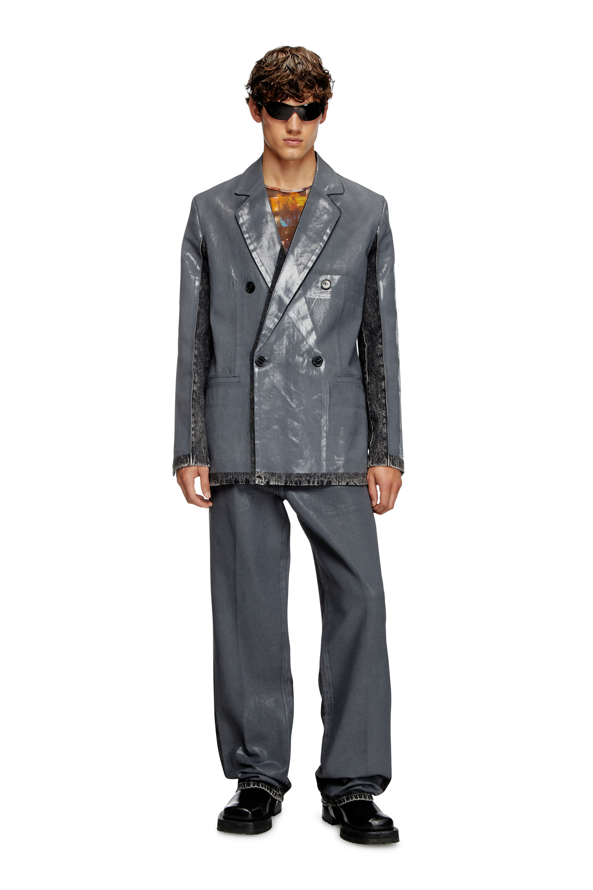 Diesel - D-KOT-FSF, Blazer in denim con dettagli coated Uomo in Grigio - 1