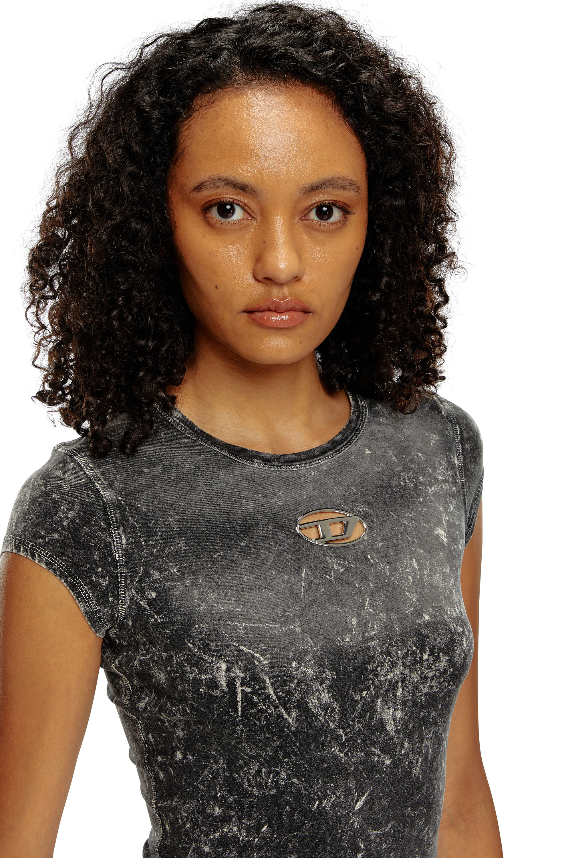 Abito mini in jersey stretch marmorizzato Donna Grigio Diesel