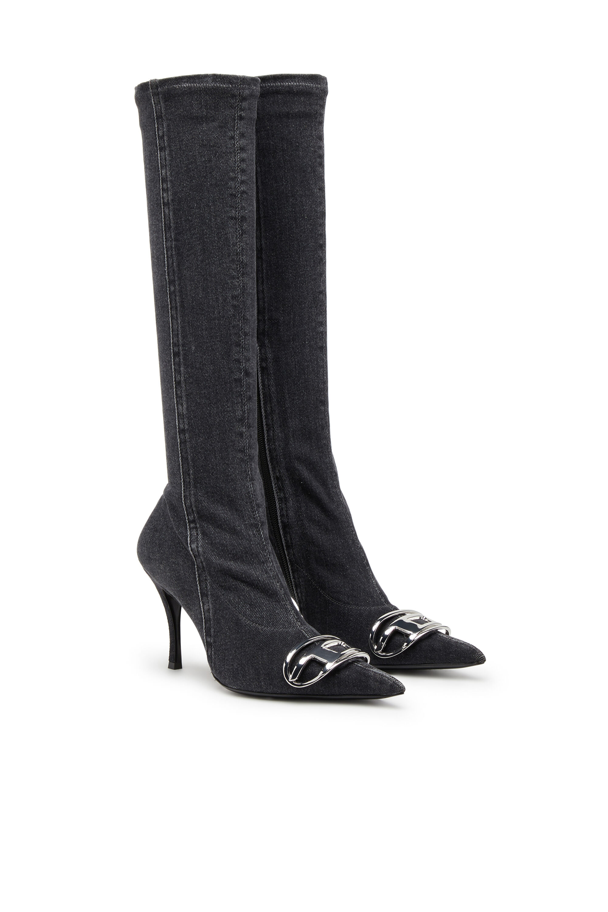 ❤︎ D-Venus-Stivale knee-high in denim stretch Donna | Nero | Diesel