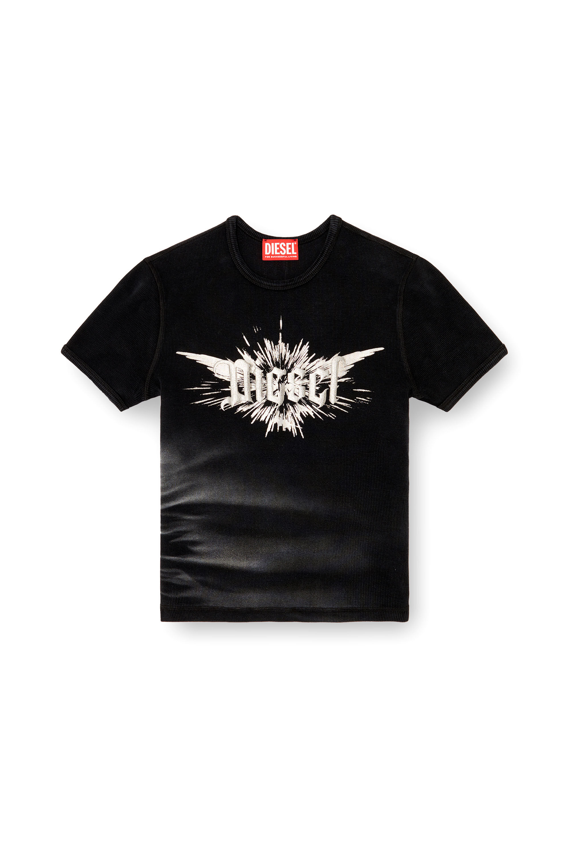 Diesel - T-ELE-LONG-P2, T-shirt con stampa Diesel laminata Donna in Nero - 2