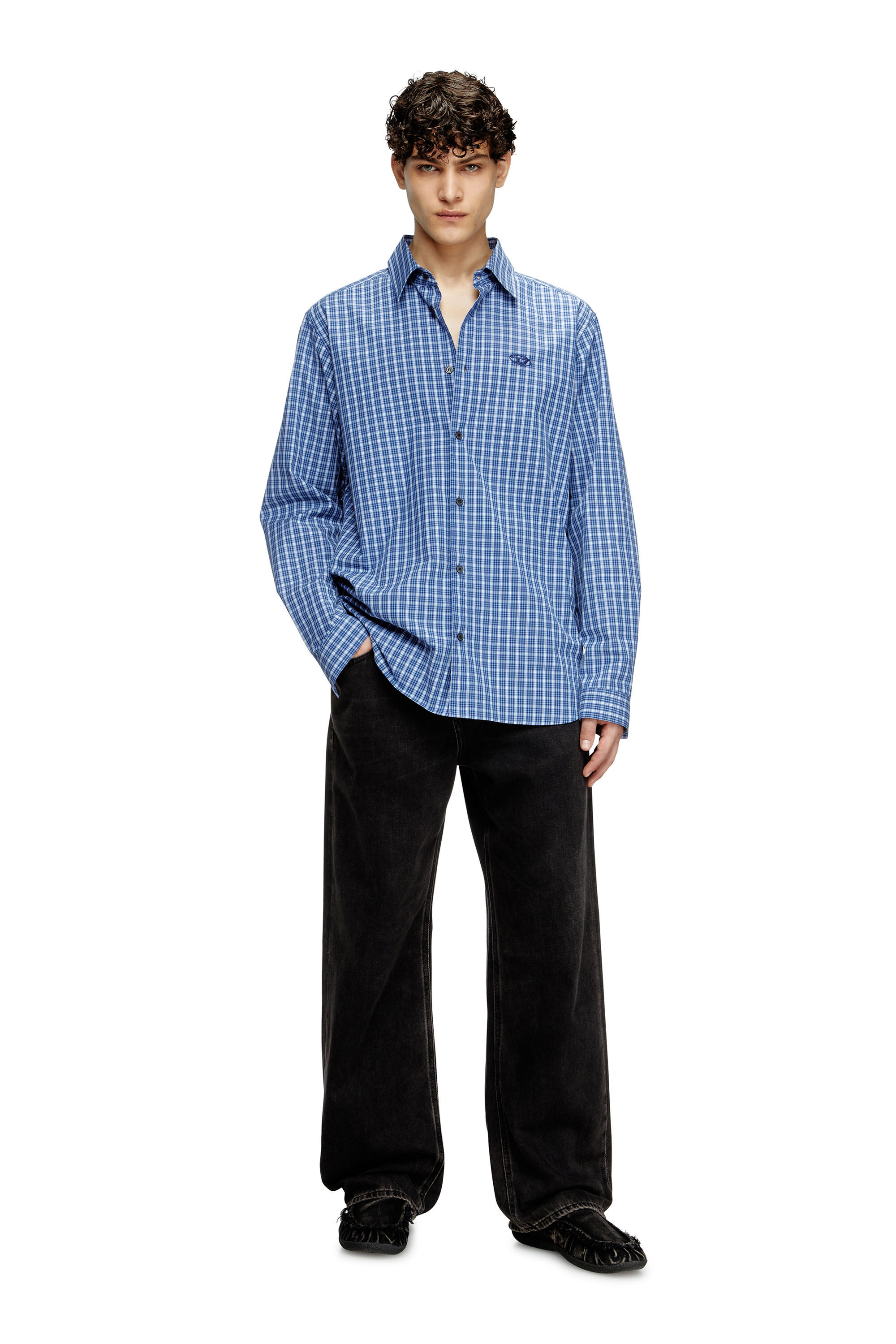 Diesel - S-SIMPLY-DLBV, Camicia a quadretti con Oval D ricamato Uomo in Blu - 1