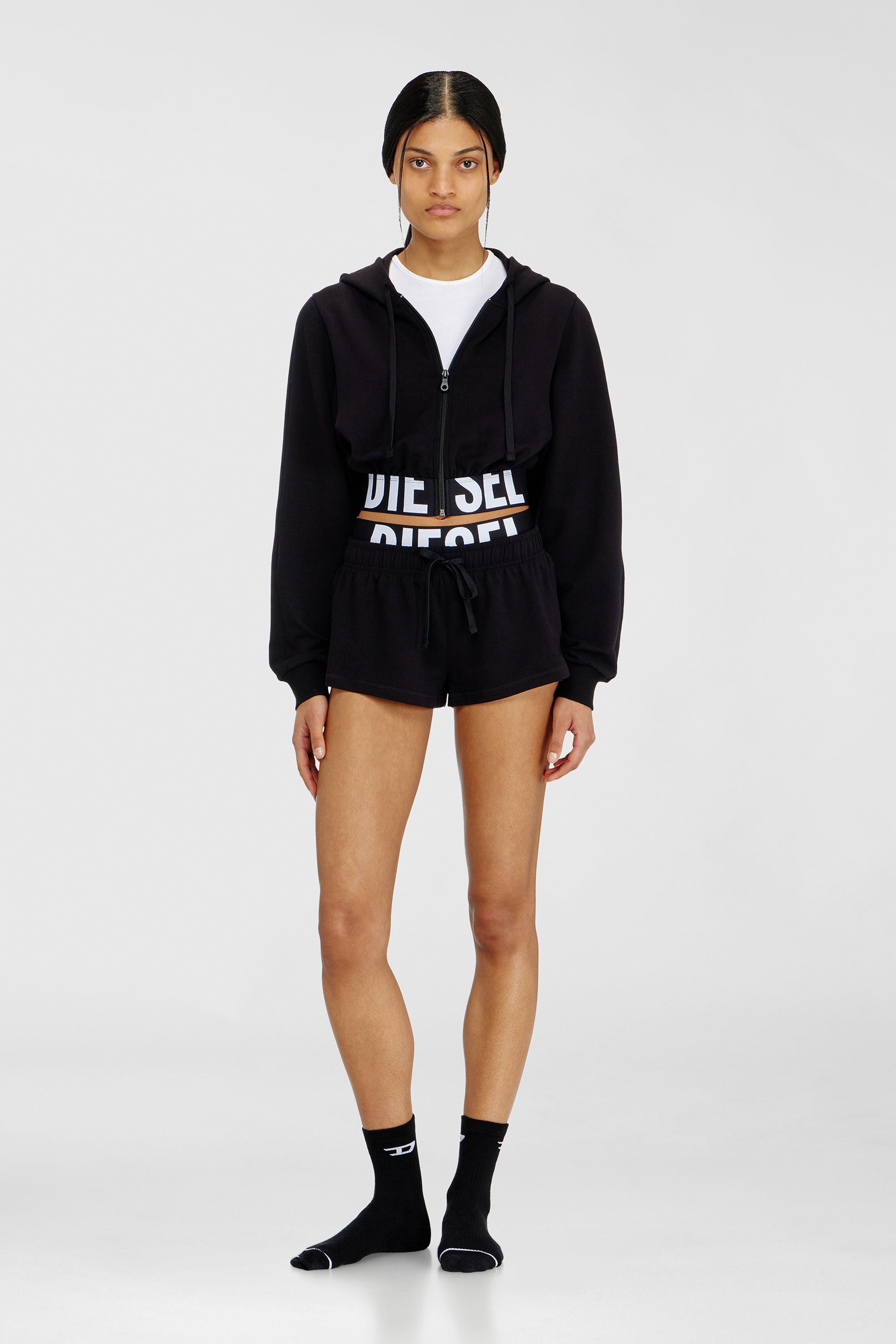 Diesel - NIKA-D-POP, Felpa cropped con banda logo Donna in Nero - 1