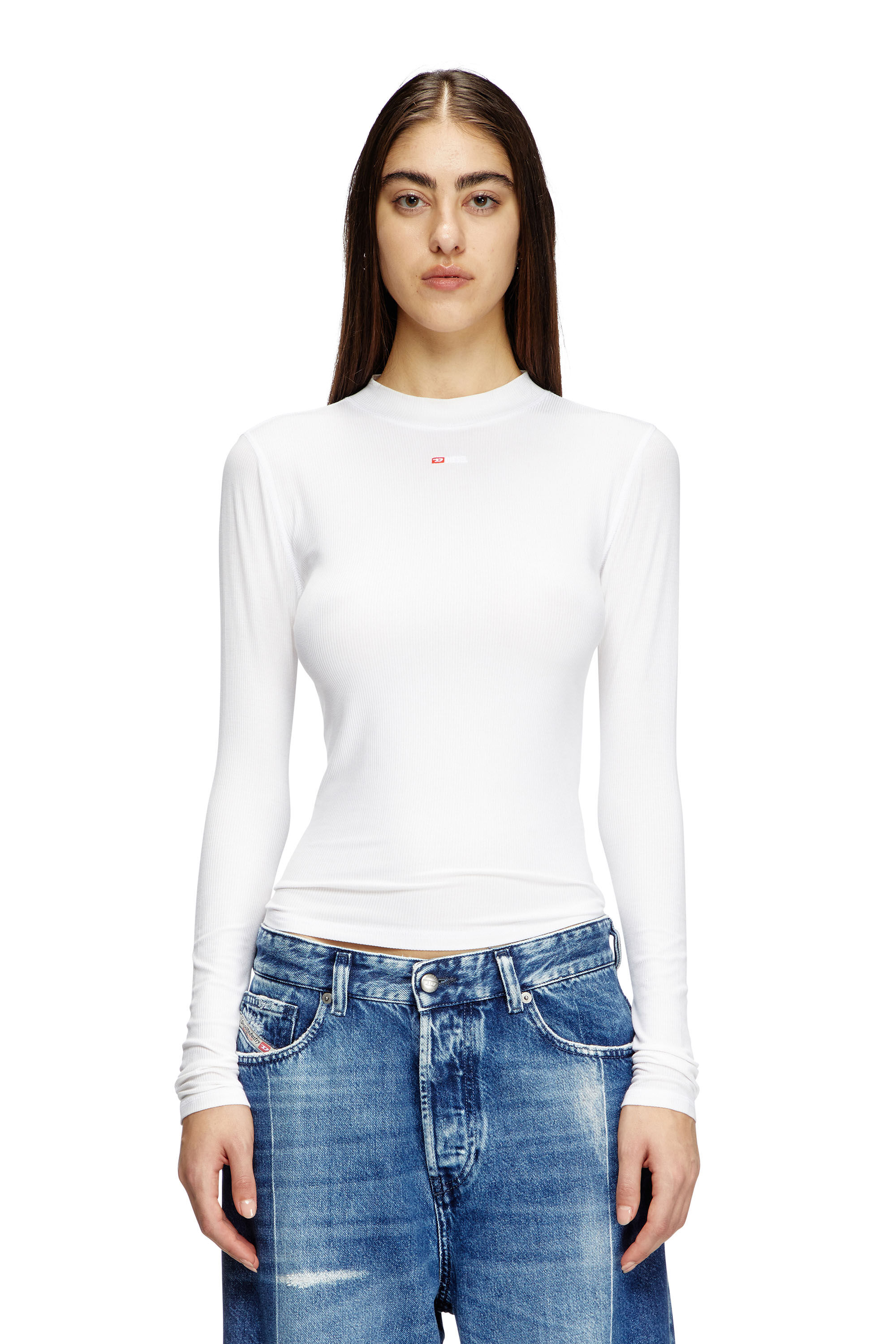 Top a coste con collo a lupetto Donna Bianco Diesel
