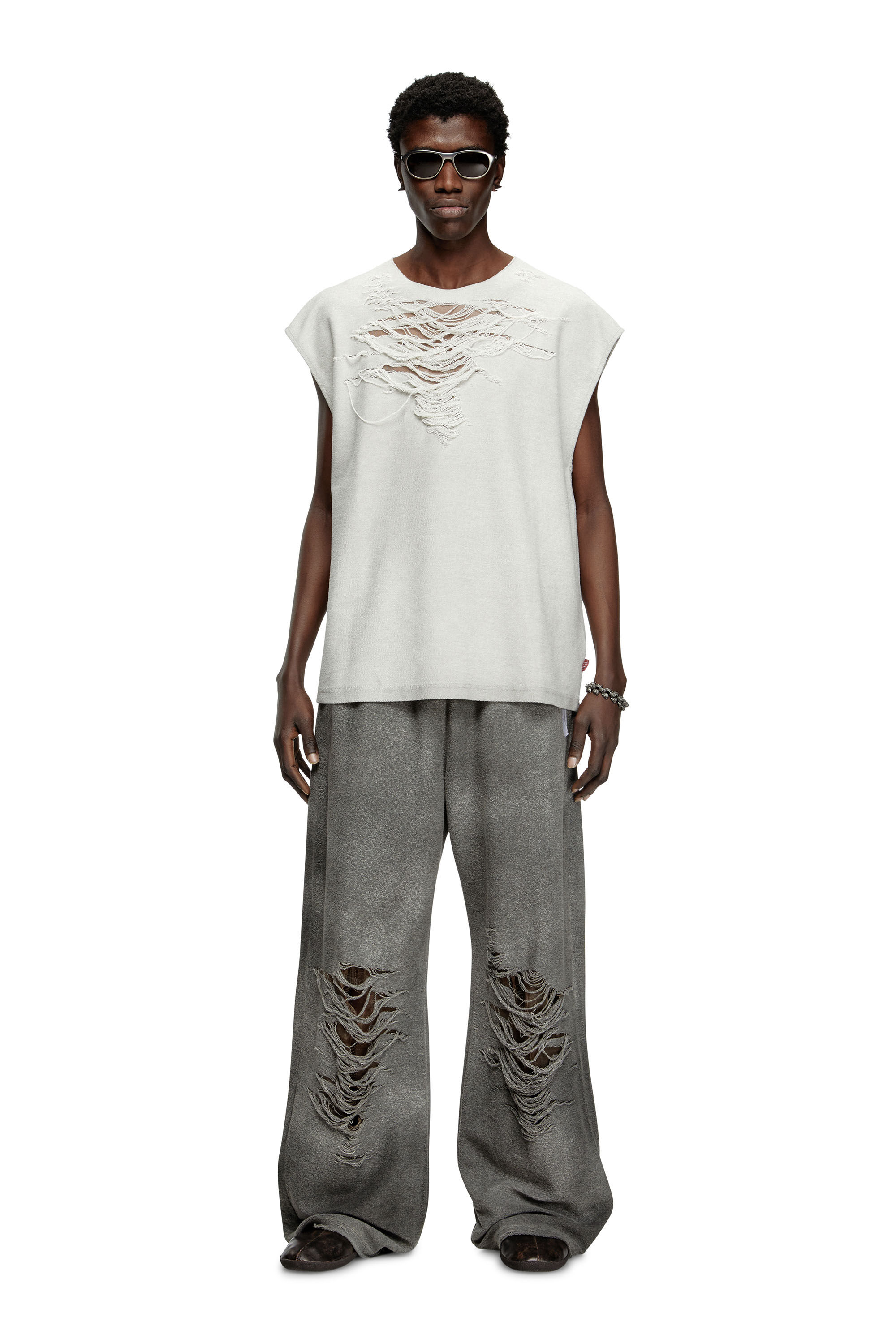 Diesel - S-RUB-SL, Felpa senza maniche con effetto distressed Uomo in Grigio - 1