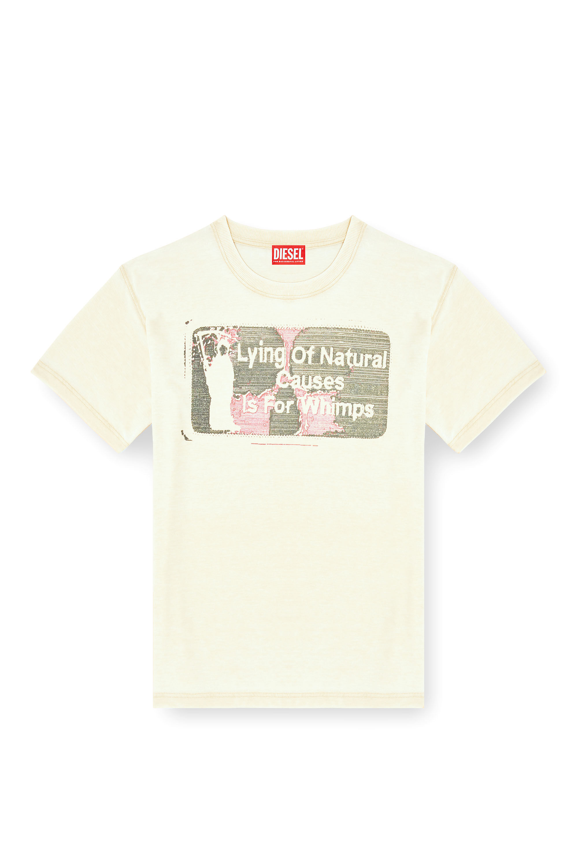 Diesel - T-NORM-T2, T-shirt con slogan e burnout wash Uomo in Beige - 2