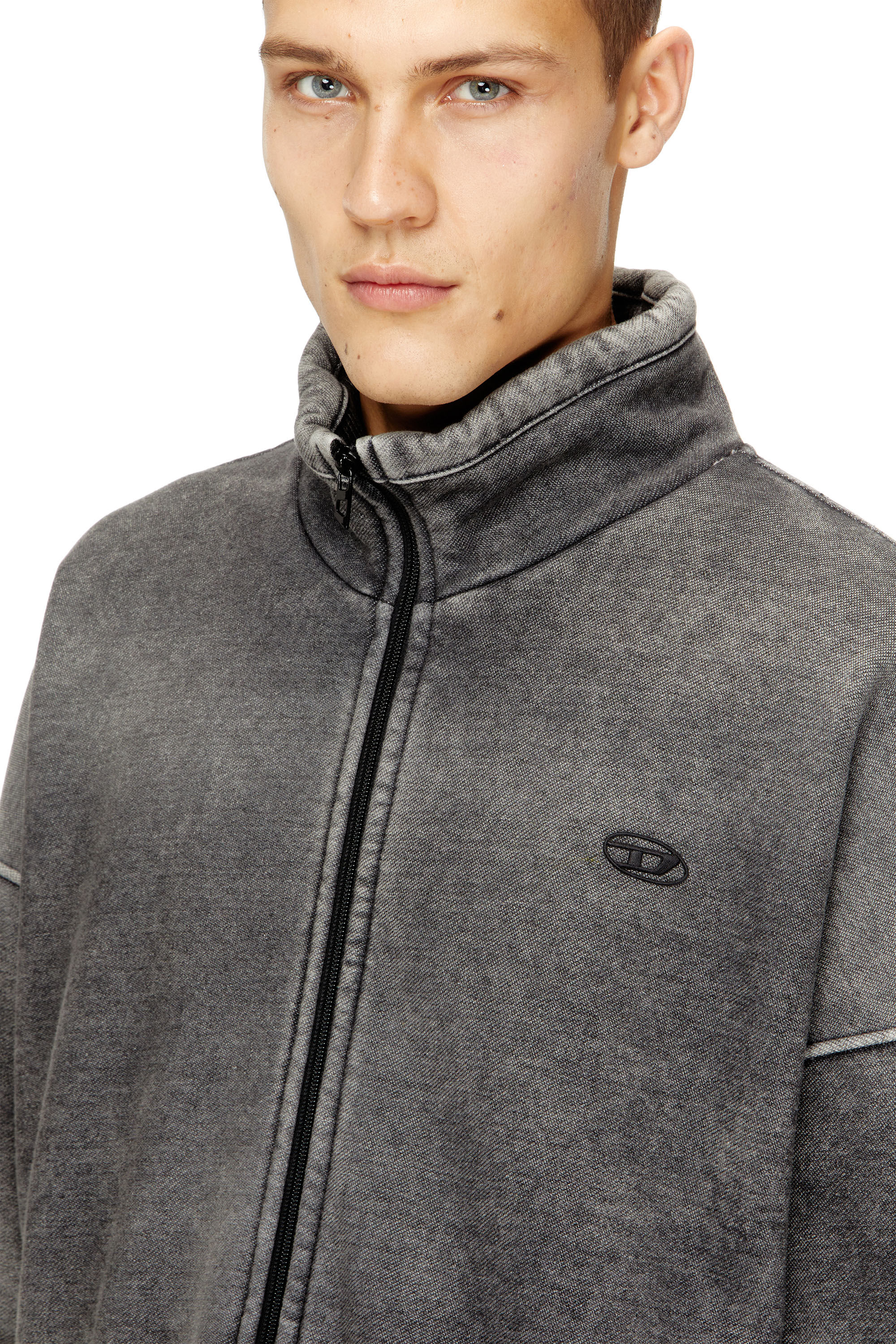 Diesel - S-BATEL-V1, Giacca con zip foderata in tessuto teddy e effetto denim Uomo in Grigio - 5