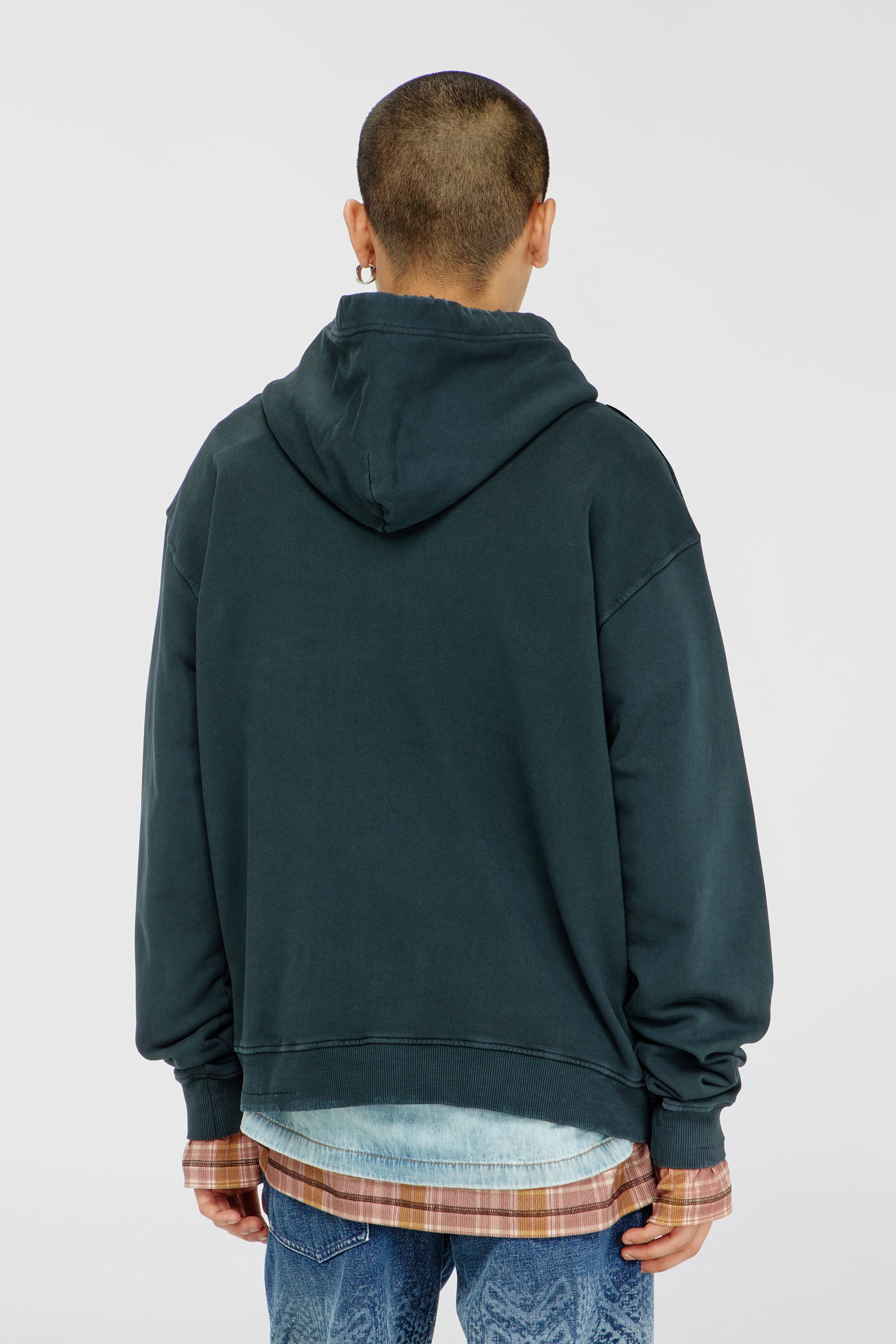Diesel - S-NORM-HOOD-CRYSTALS, Hoodie con strappi e dettagli in cristallo Uomo in Verde - 4