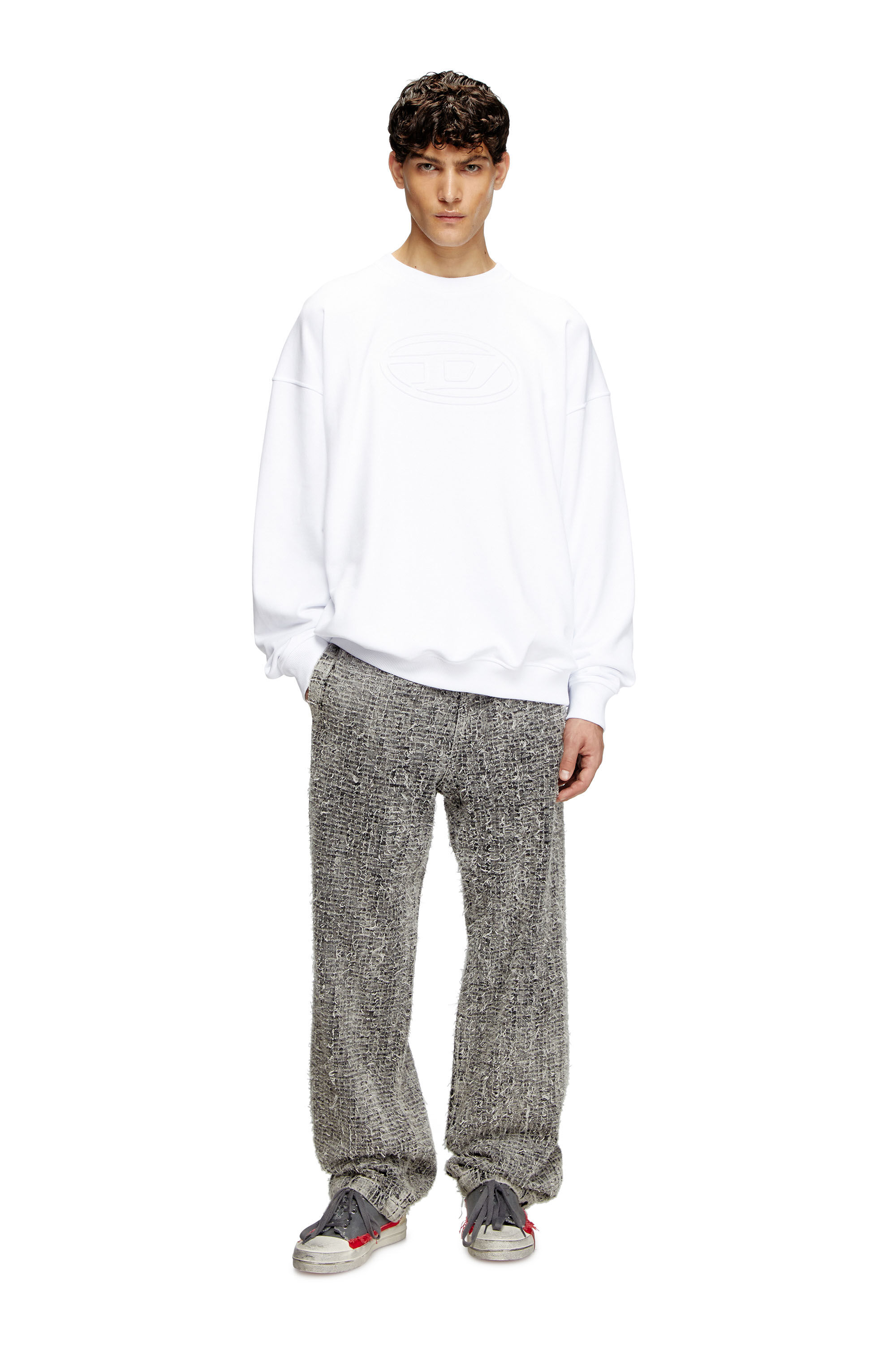Diesel - S-MART-BIGOVAL, Felpa con Oval D a rilievo Uomo in Bianco - 1