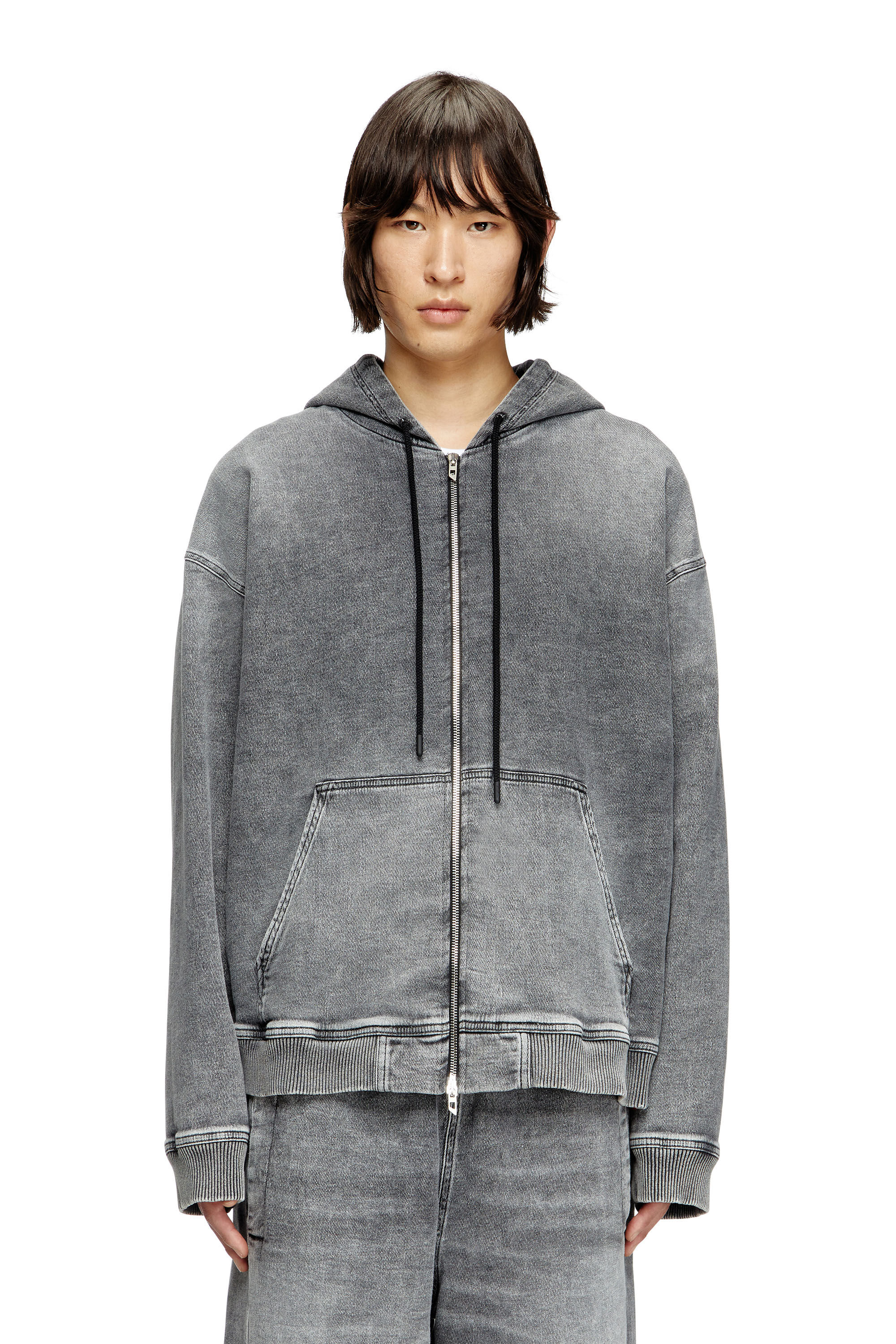 Diesel - HS D-GIRI-S TRACK, Hoodie con zip in Track Denim marmorizzato Unisex in Grigio - 3