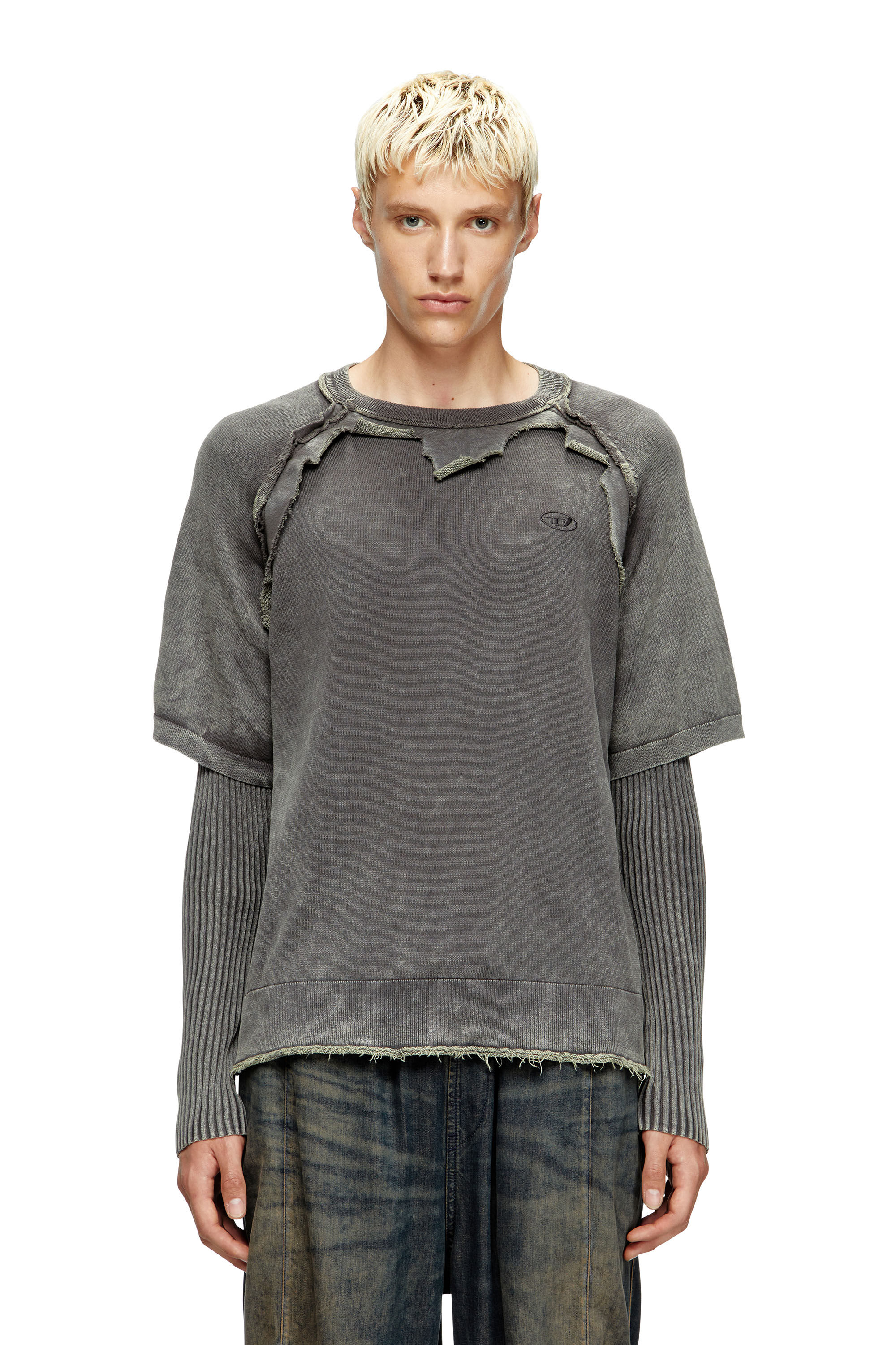 Diesel - K-PETRO, Felpa a doppio strato effetto distressed Uomo in Grigio - 3
