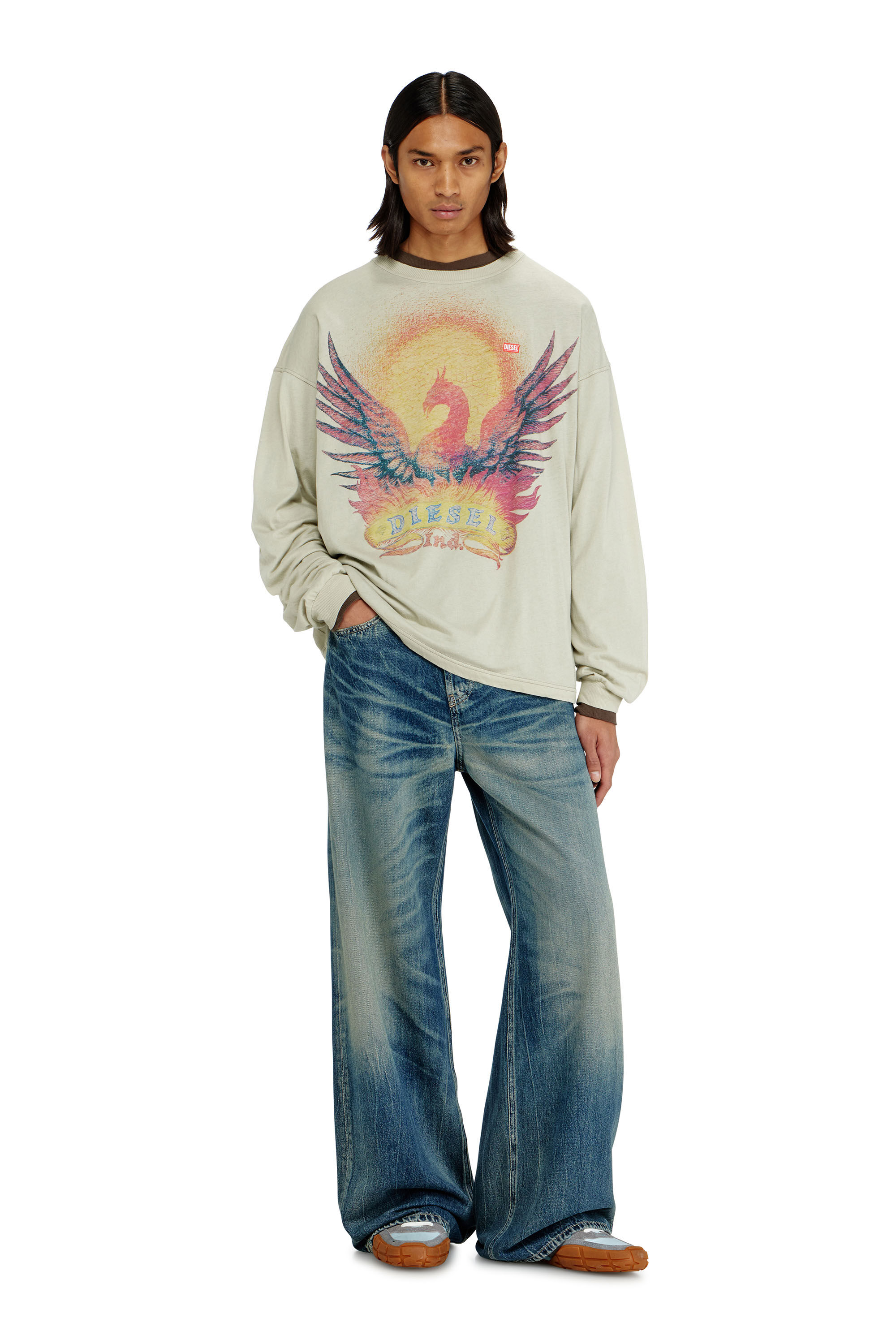 Diesel - T-BOXT-LS-AA1, T-shirt a manica lunga con grafica Phoenix Uomo in Beige - 1