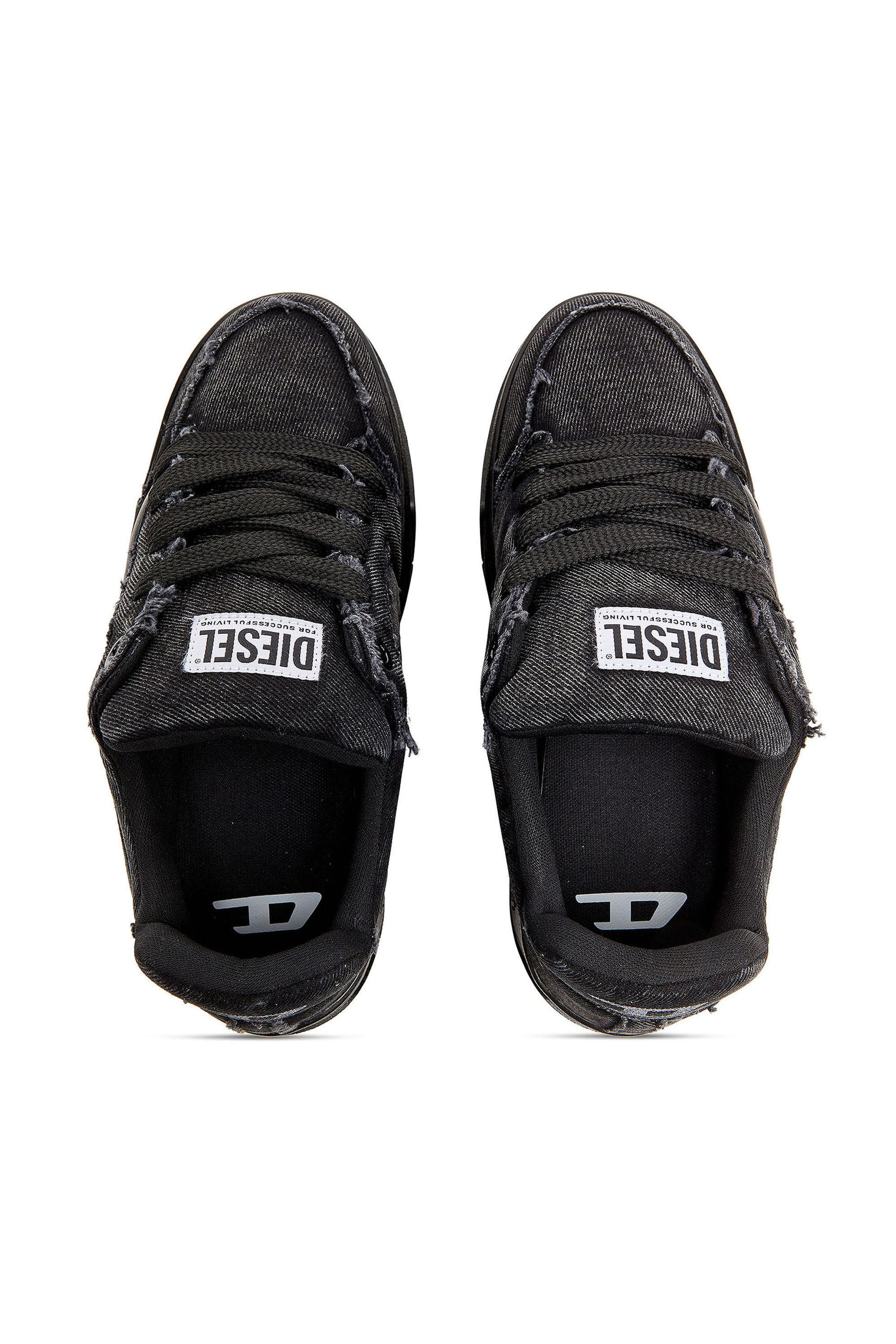 Diesel - S-D-OLLIE LOW, S-D-Ollie - Sneakers in denim sfrangiato e pelle Uomo in Nero - 4