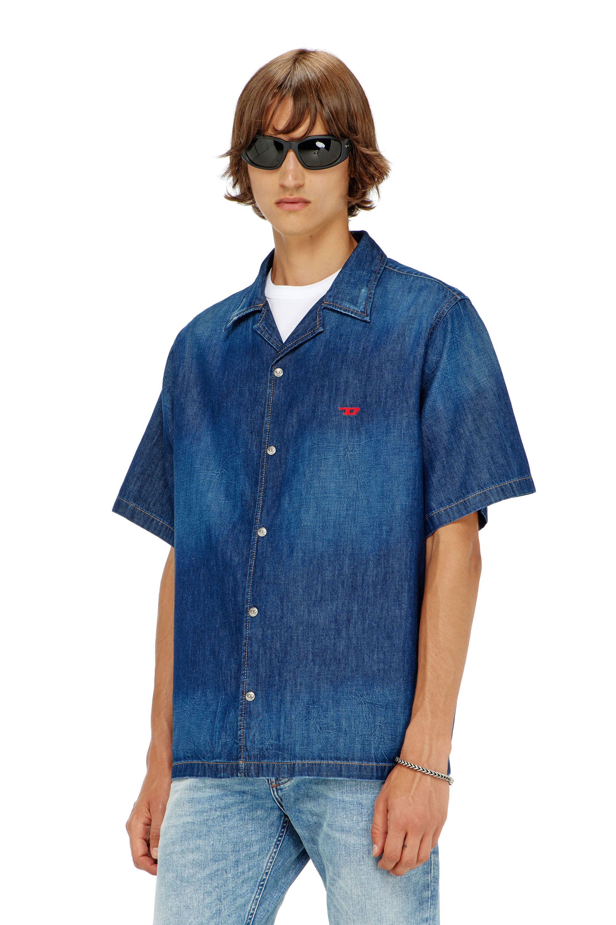 Diesel - D-NABIL-D, Camicia in denim a maniche corte Uomo in Blu - 3