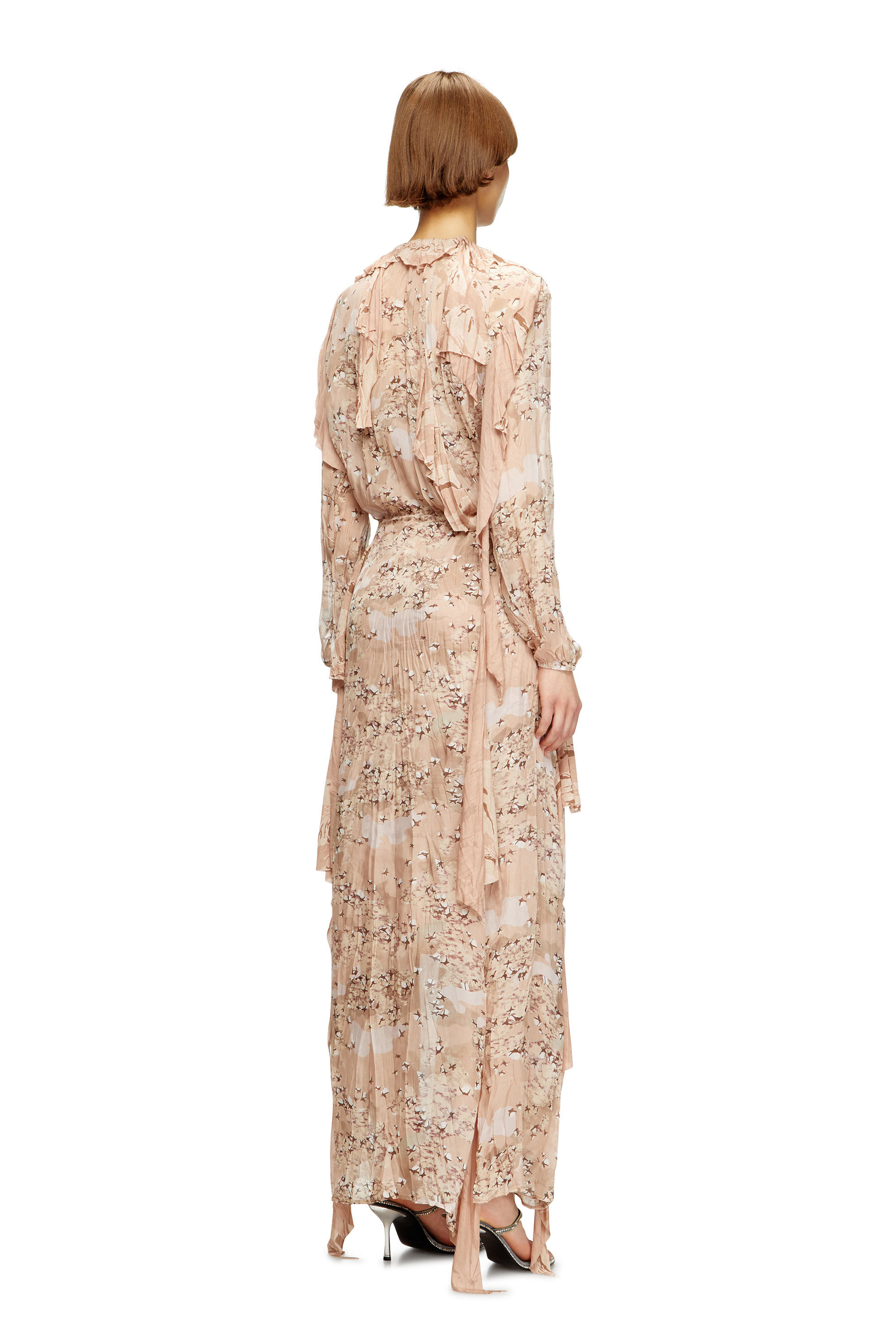 Diesel - D-AZZLING-R1, Abito lungo con volant in chiffon Donna in Rosa - 4