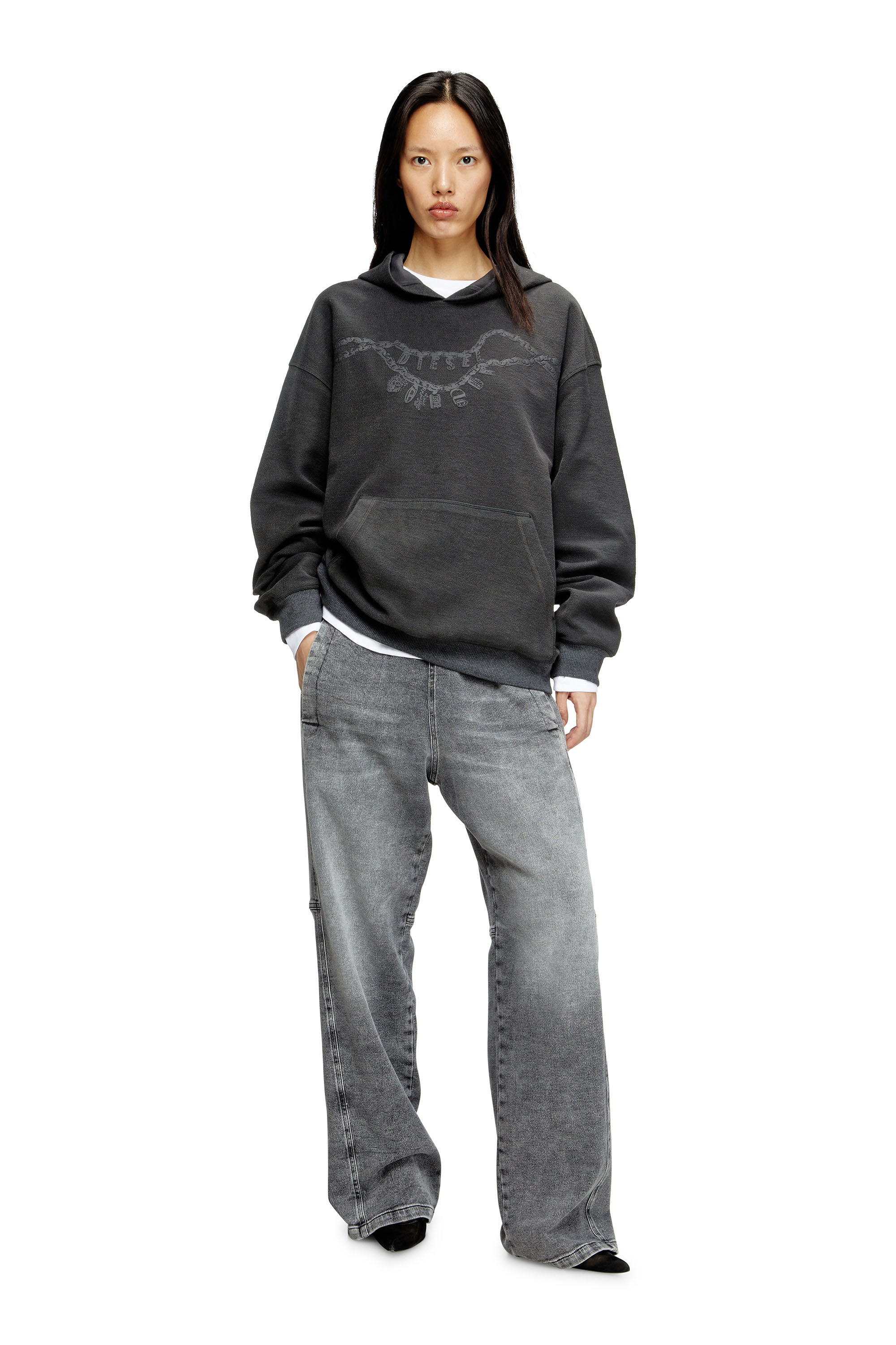 Diesel - S-BOXT-HOOD-HOSHI, Hoodie con stampa collana Unisex in Grigio - 6