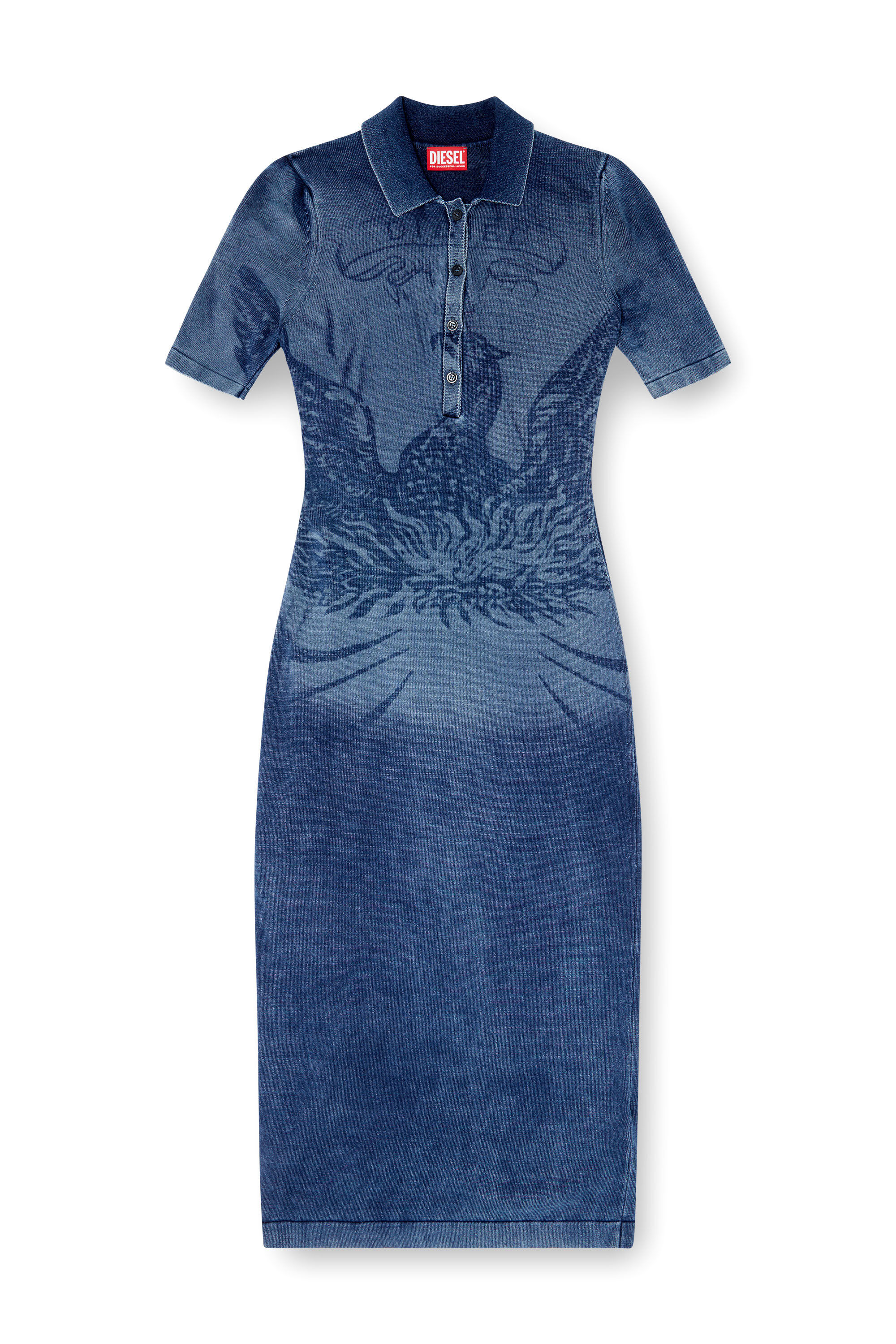 Diesel - M-FENNY-DRS, Abito polo in maglia effetto denim Donna in Blu - 2