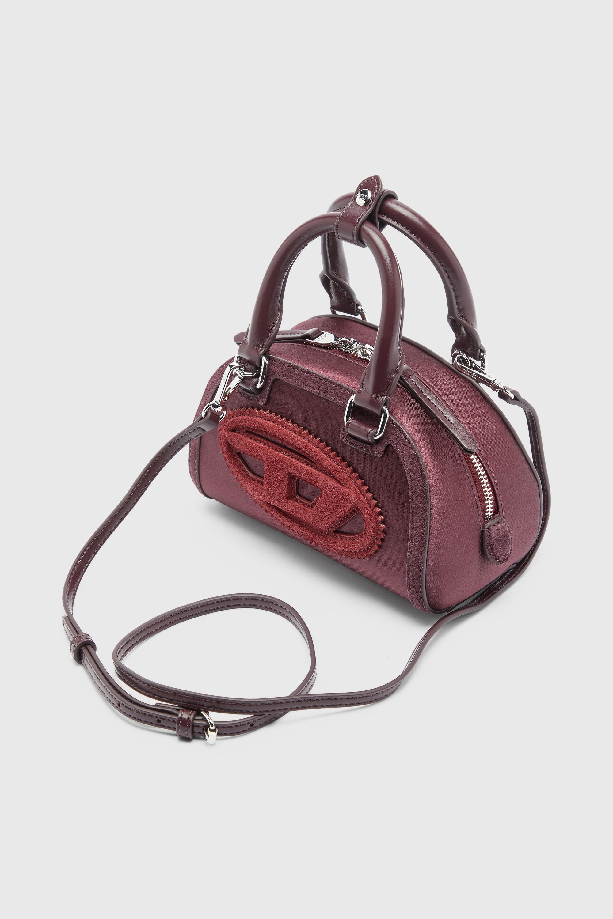 Diesel - 1DR DOME CROSSBODY, 1DR Dome - Borsa bowling piccola in raso e scamosciato Donna in Rosso - 6