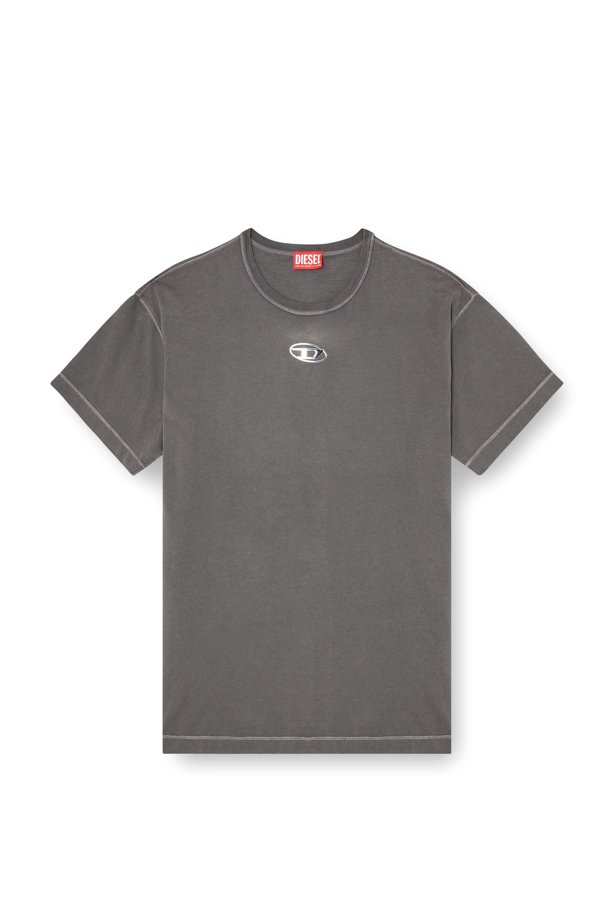 Diesel - T-NORM-IOD, T-shirt in cotone leggero con logo Oval D metallizzato Uomo in Grigio - 2