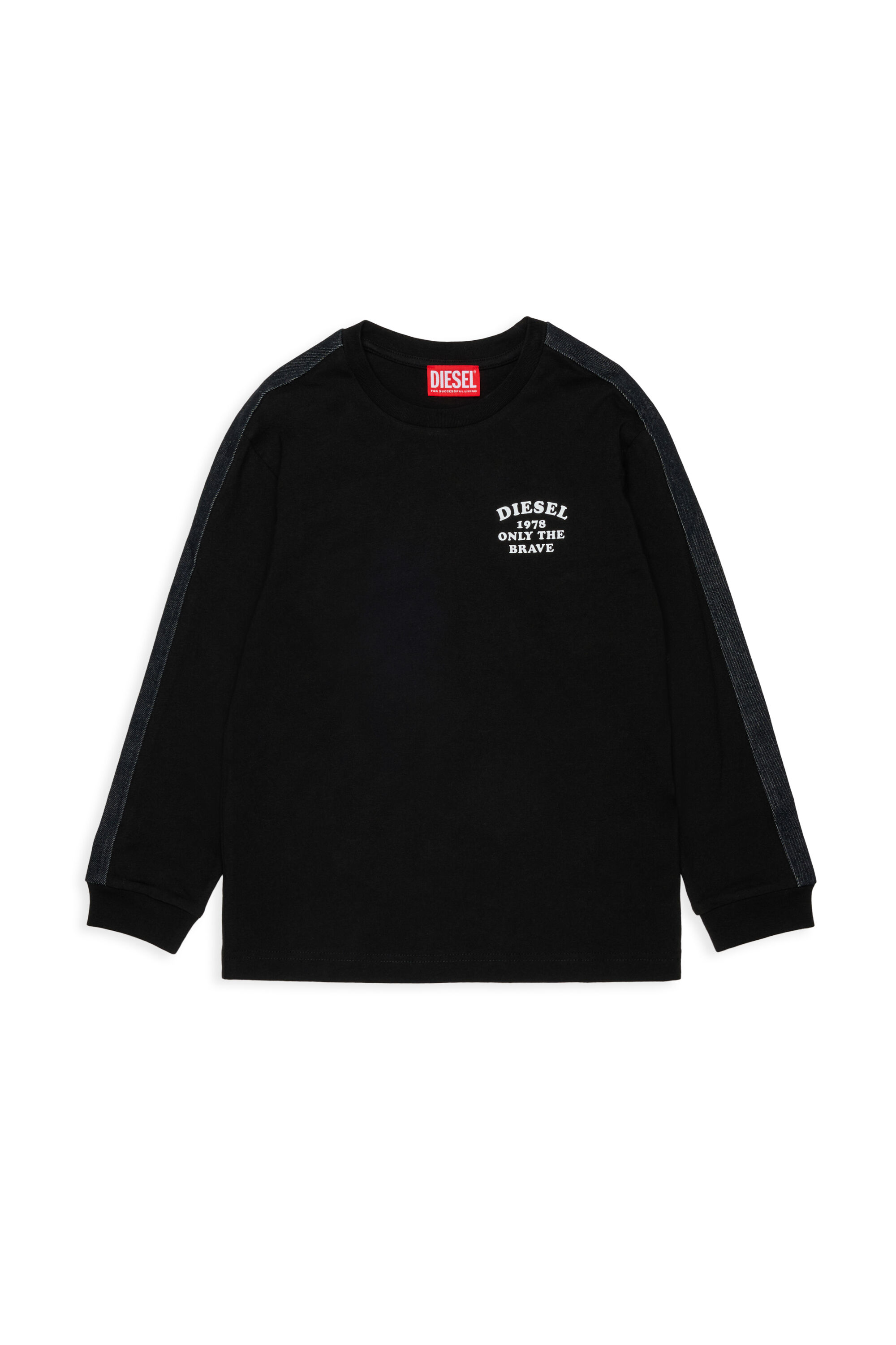Diesel - TEAN OVER, T-shirt a manica lunga con logo e bande a contrasto Uomo in Nero - 1