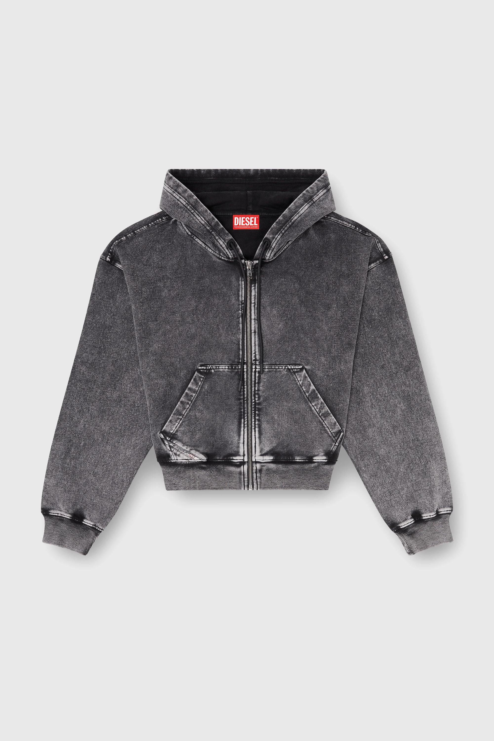 Diesel - F-ELYCY-AA2, Felpa con cappuccio effetto denim Donna in Grigio - 2