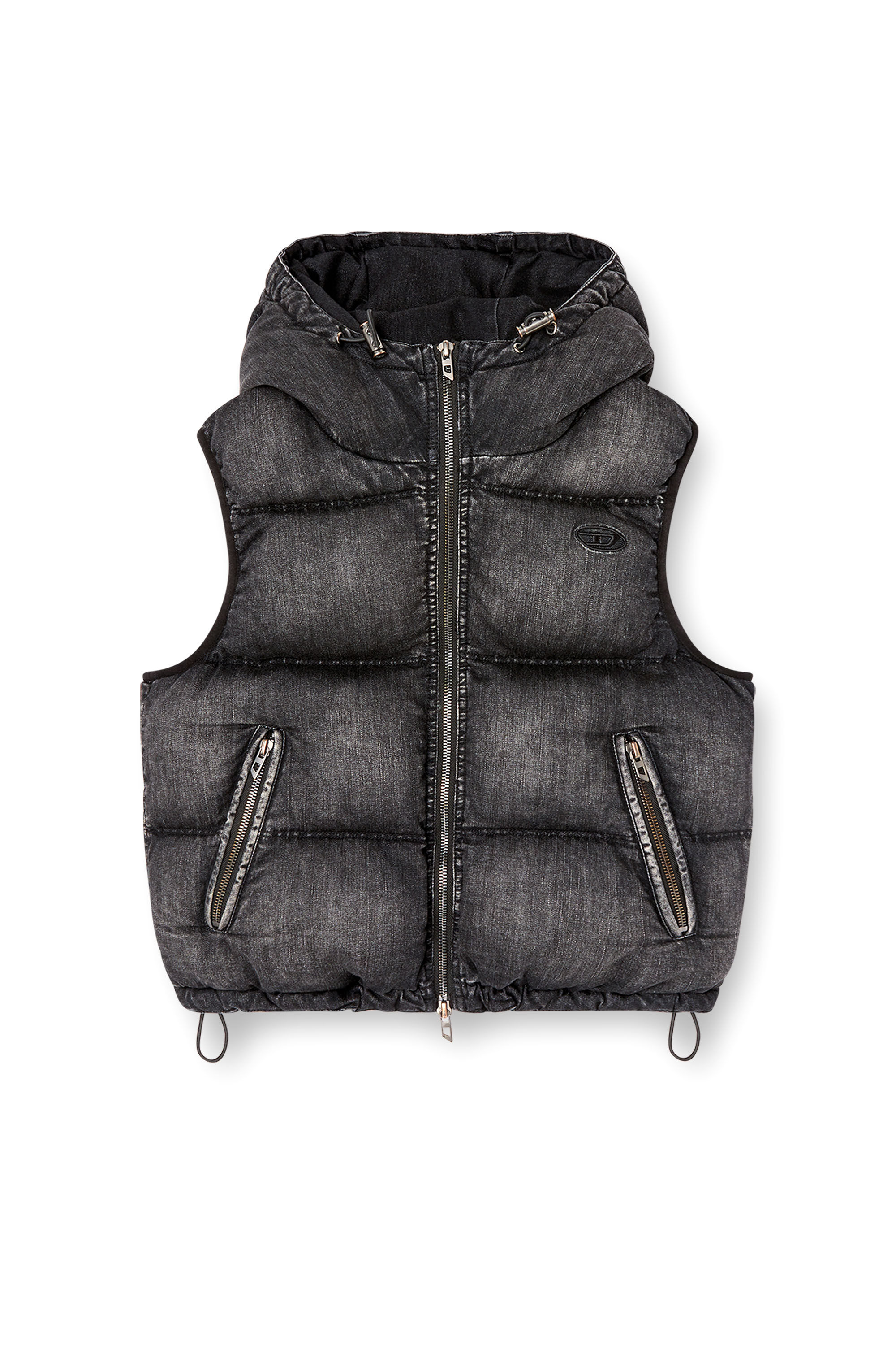 Diesel - W-HOPPER, Gilet in denim imbottito con cappuccio Donna in Nero - 2