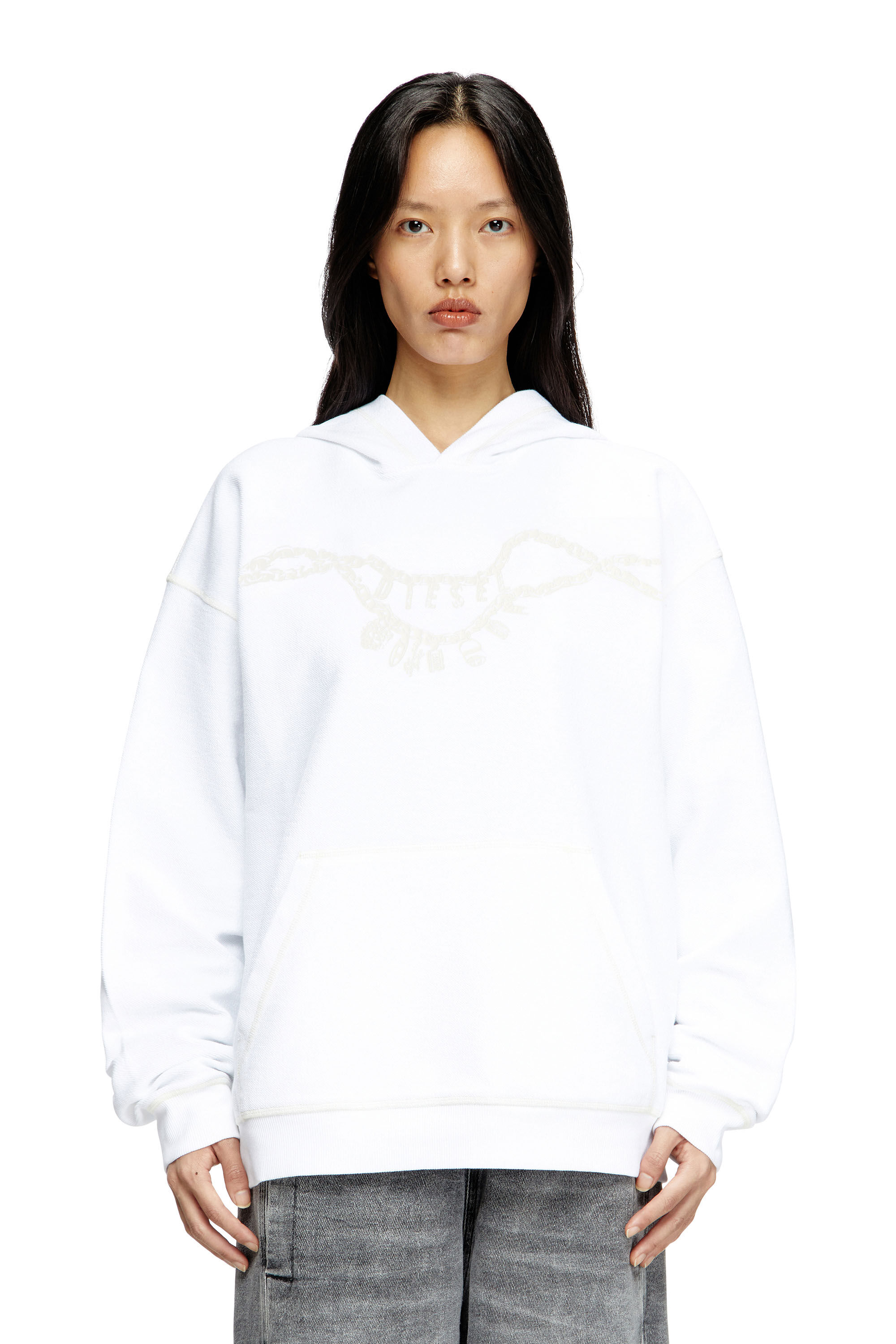 Diesel - S-BOXT-HOOD-HOSHI, Hoodie con stampa collana Unisex in Bianco - 5