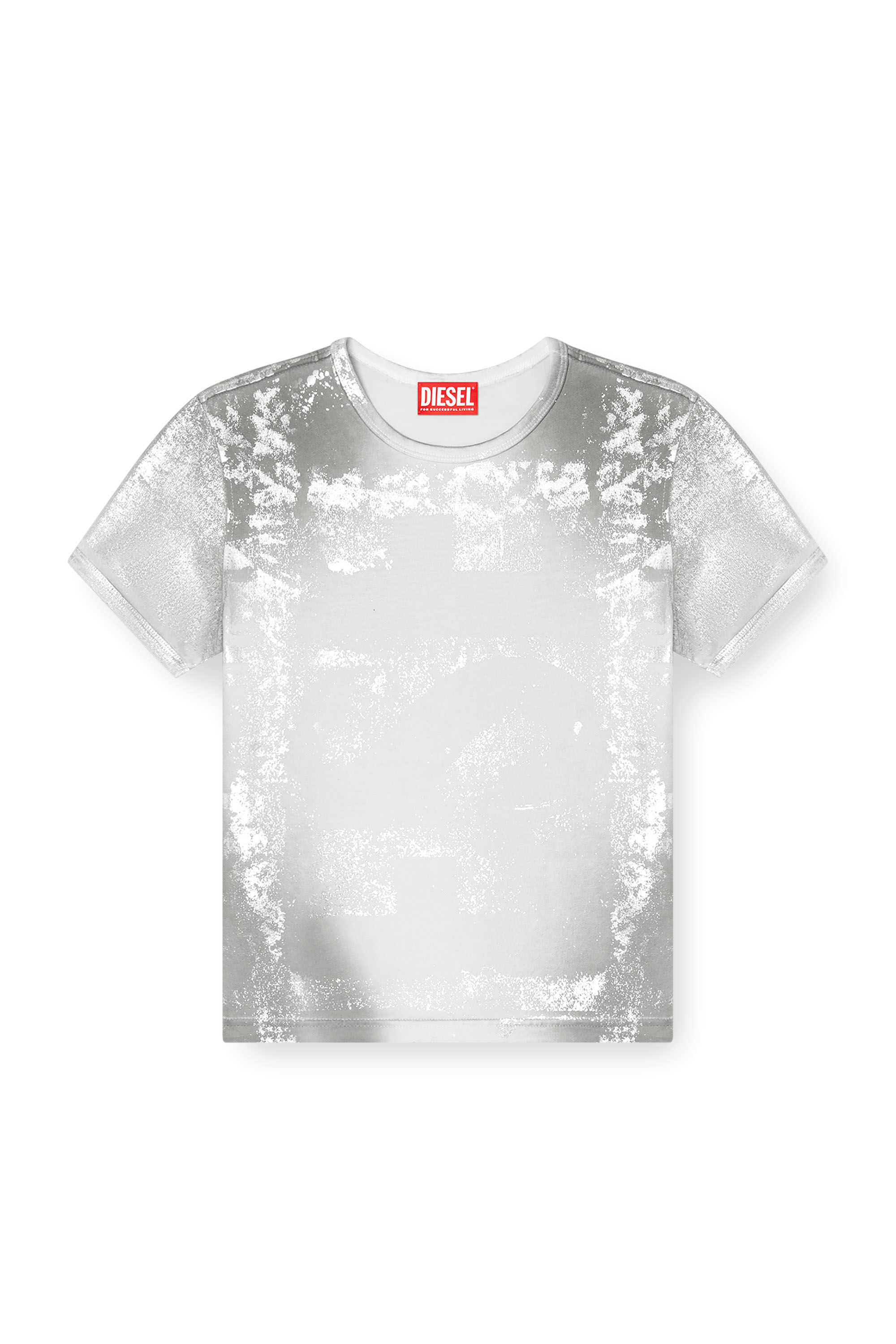 Diesel - T-UNCUTIE-LONG-Q5, T-shirt con logo ed effetti metallizzati Donna in Argento - 2
