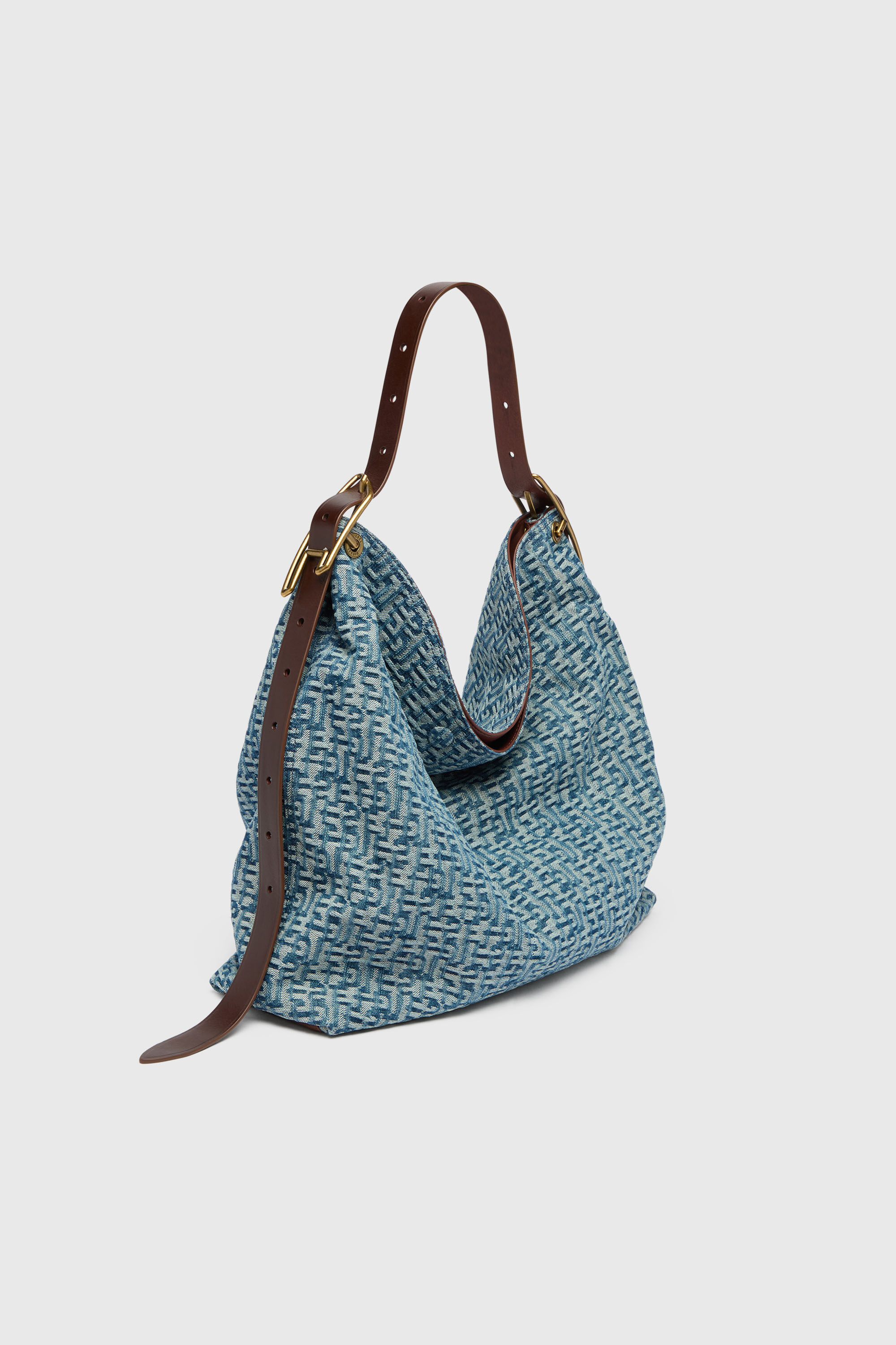 Diesel - D-LINE HOBO L, D-Line Borsa hobo in denim monogram Donna in Blu - 4