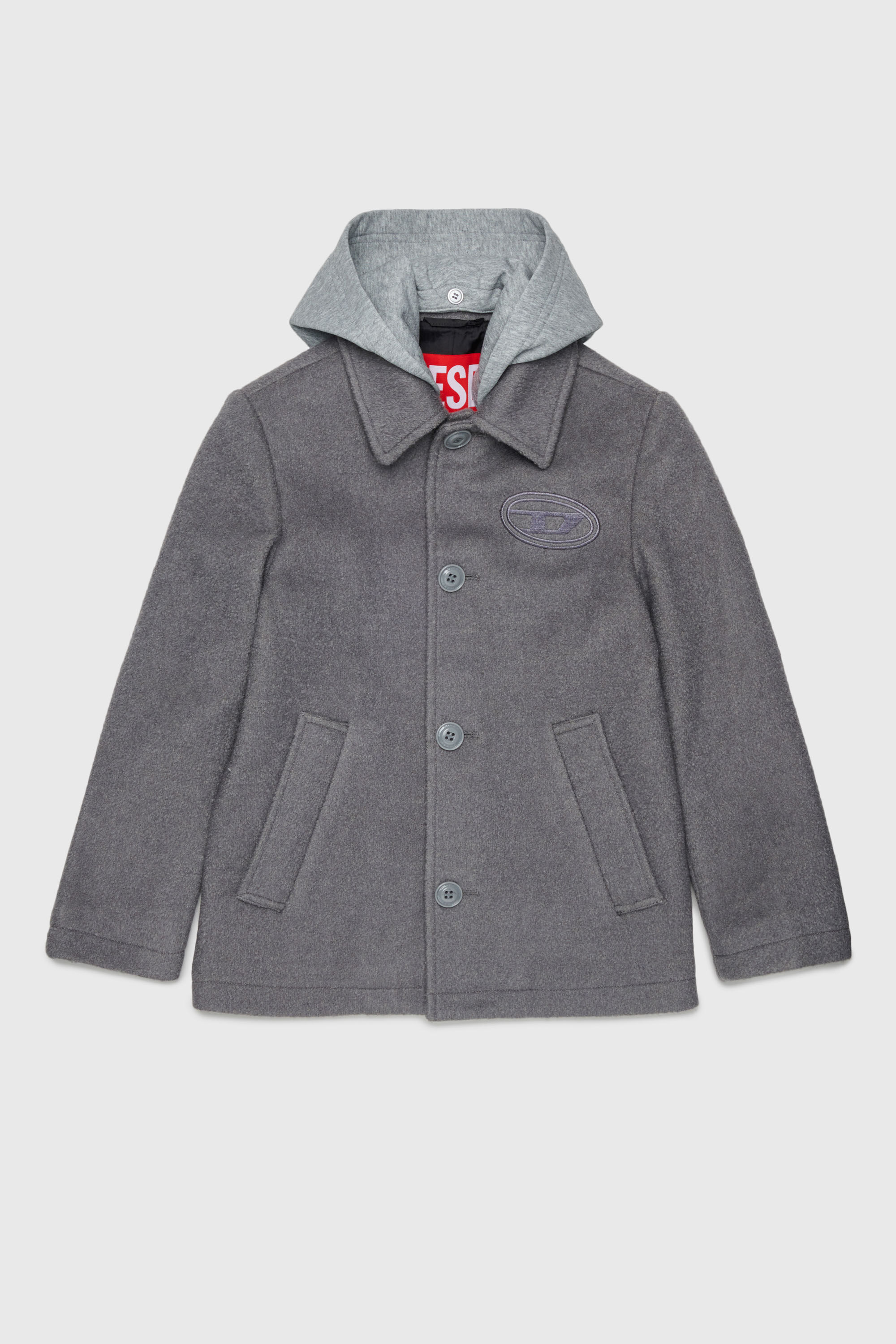 Diesel - JASTONEOUT, Cappotto in misto lana con cappuccio rimovibile Uomo in Grigio - 1