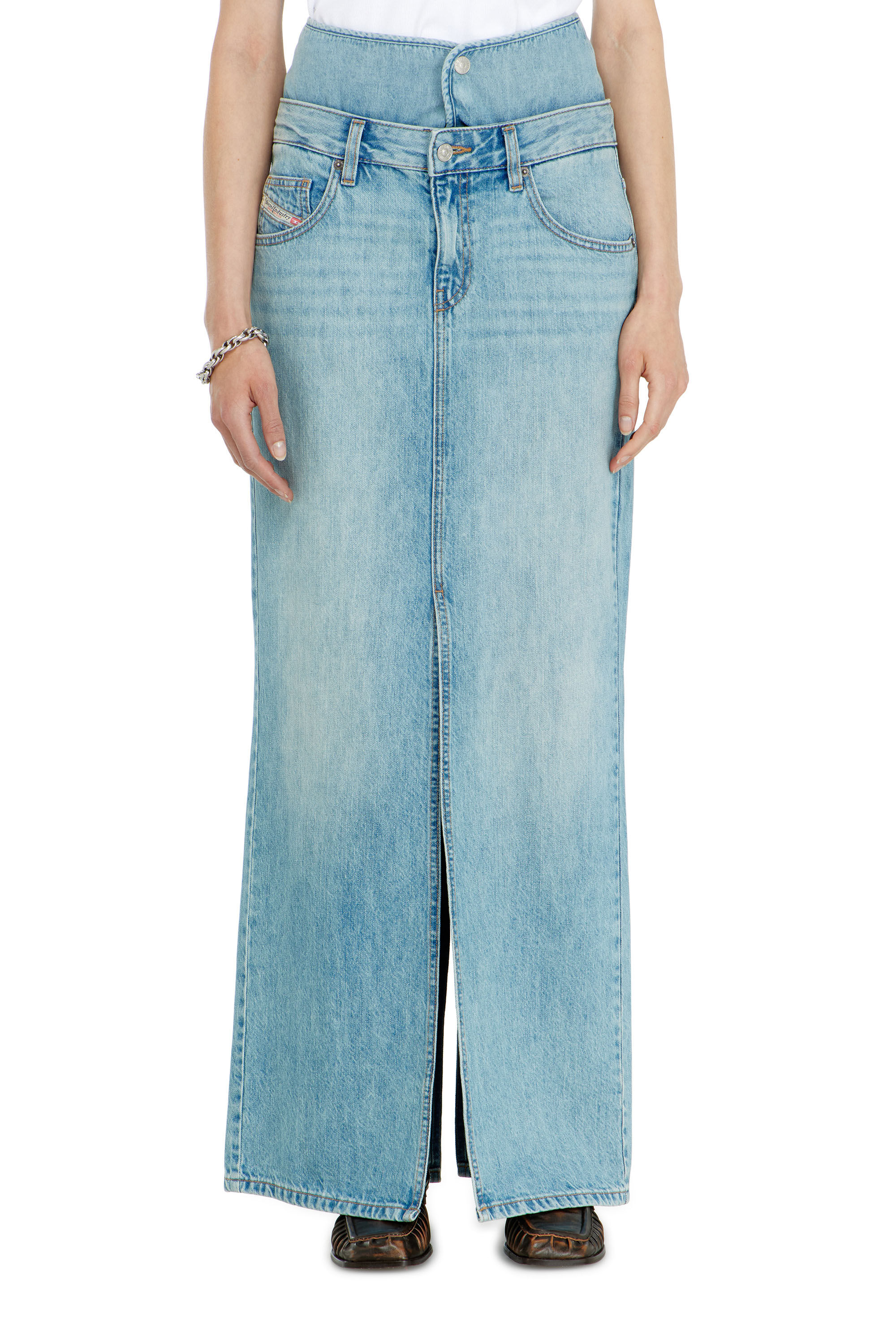 Diesel - DE-SPIVEY, Gonna maxi in denim con effetto jean‑illusion e spacchi Donna in ToBeDefined - 3