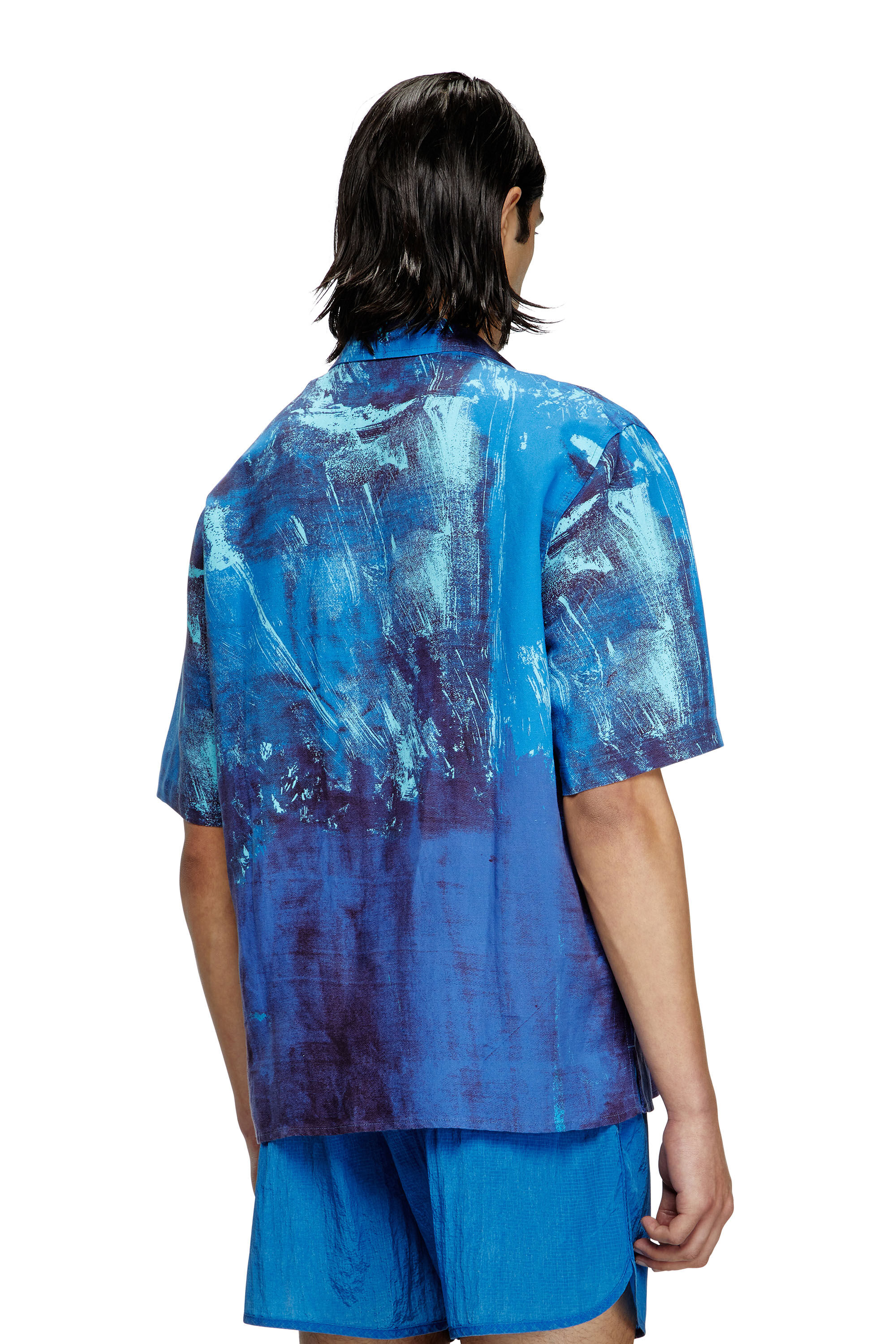 Diesel - CHARLES-D-POP, Camicia da mare in misto lino stampato Uomo in Blu - 3